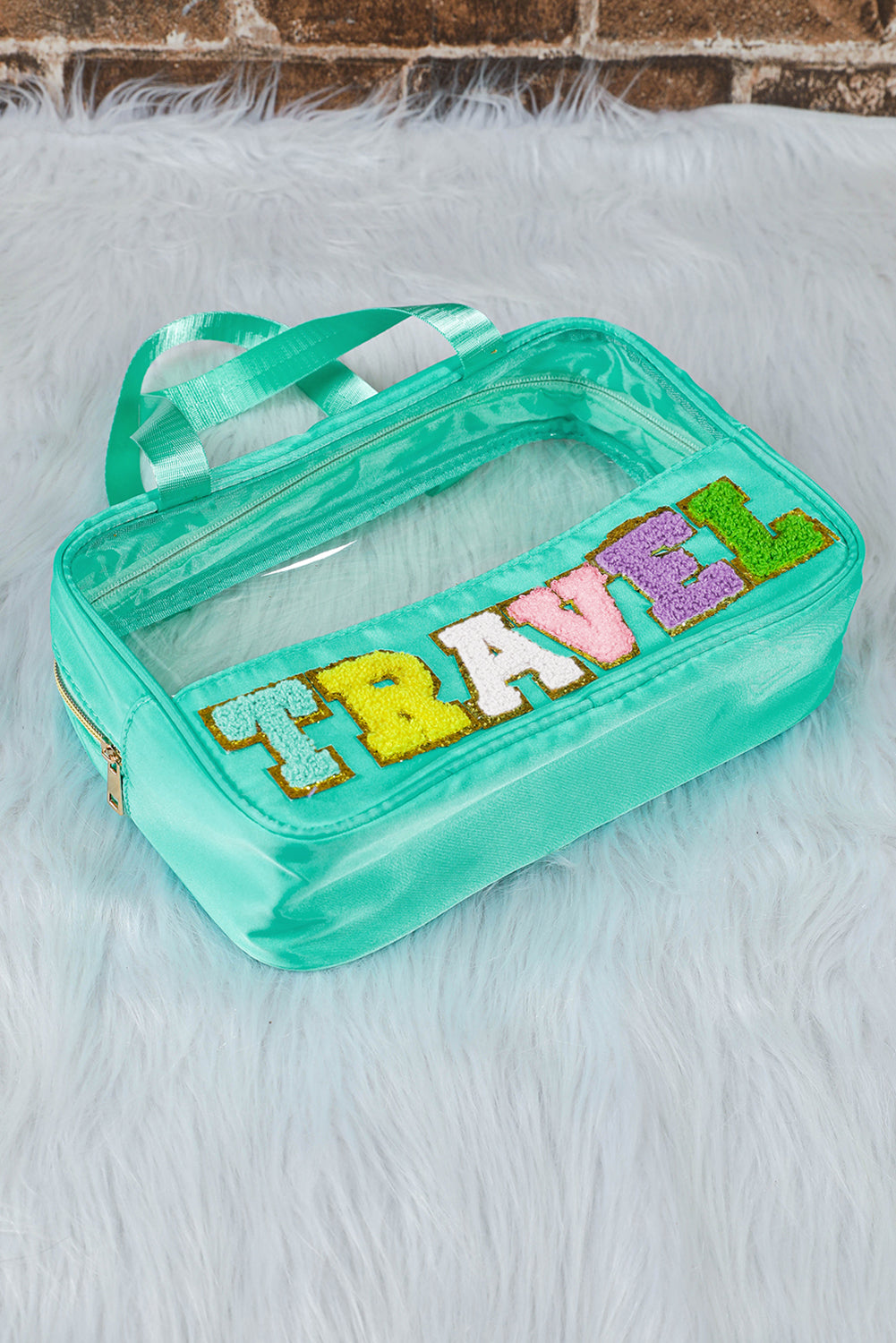 Parchment TRAVEL Chenille Letter Clear PVC Makeup Bag