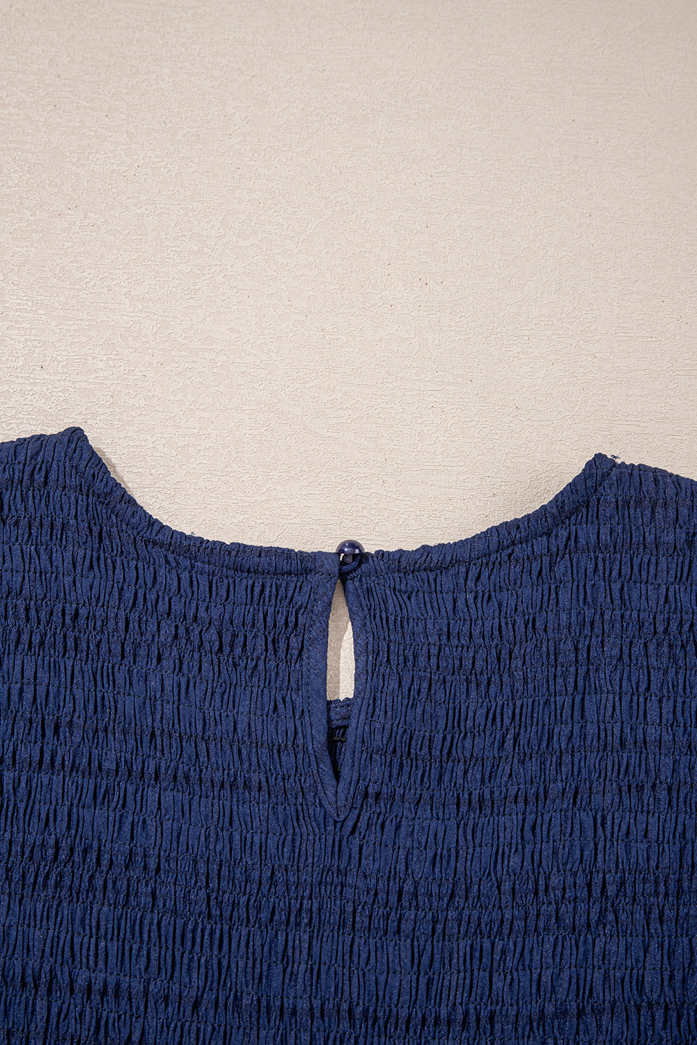 Sail Blue Solid Textured Smocked Puff Short Sleeve High Waist Long Dress