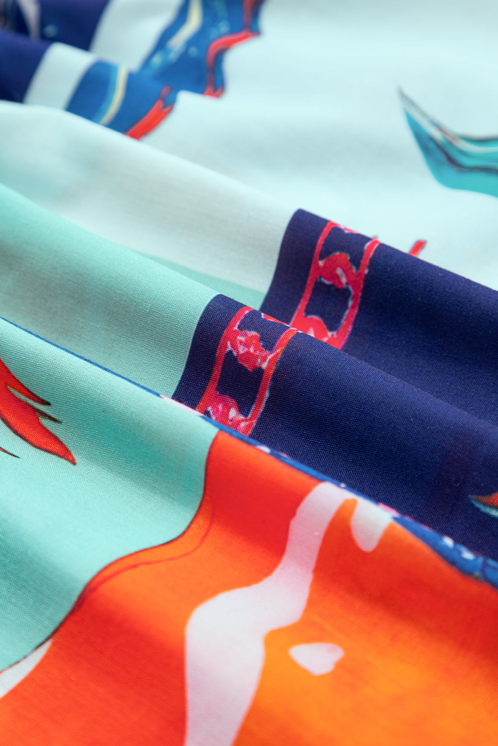 Sky Blue Tropical Printed Square Neck Flutter Sleeve Babydoll Blouse