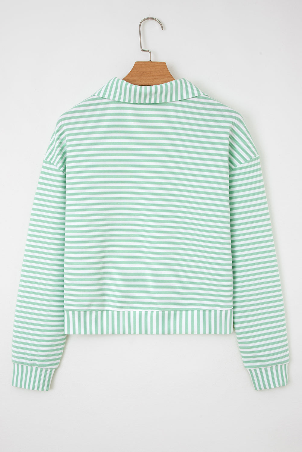 Blue Stripe Quarter Zip Collar Pullover Long Sleeve Top