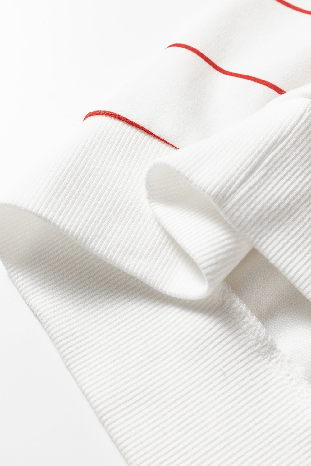 White Zip V Neck Casual Stripe Print Drop Shoulder Long Sleeve Top