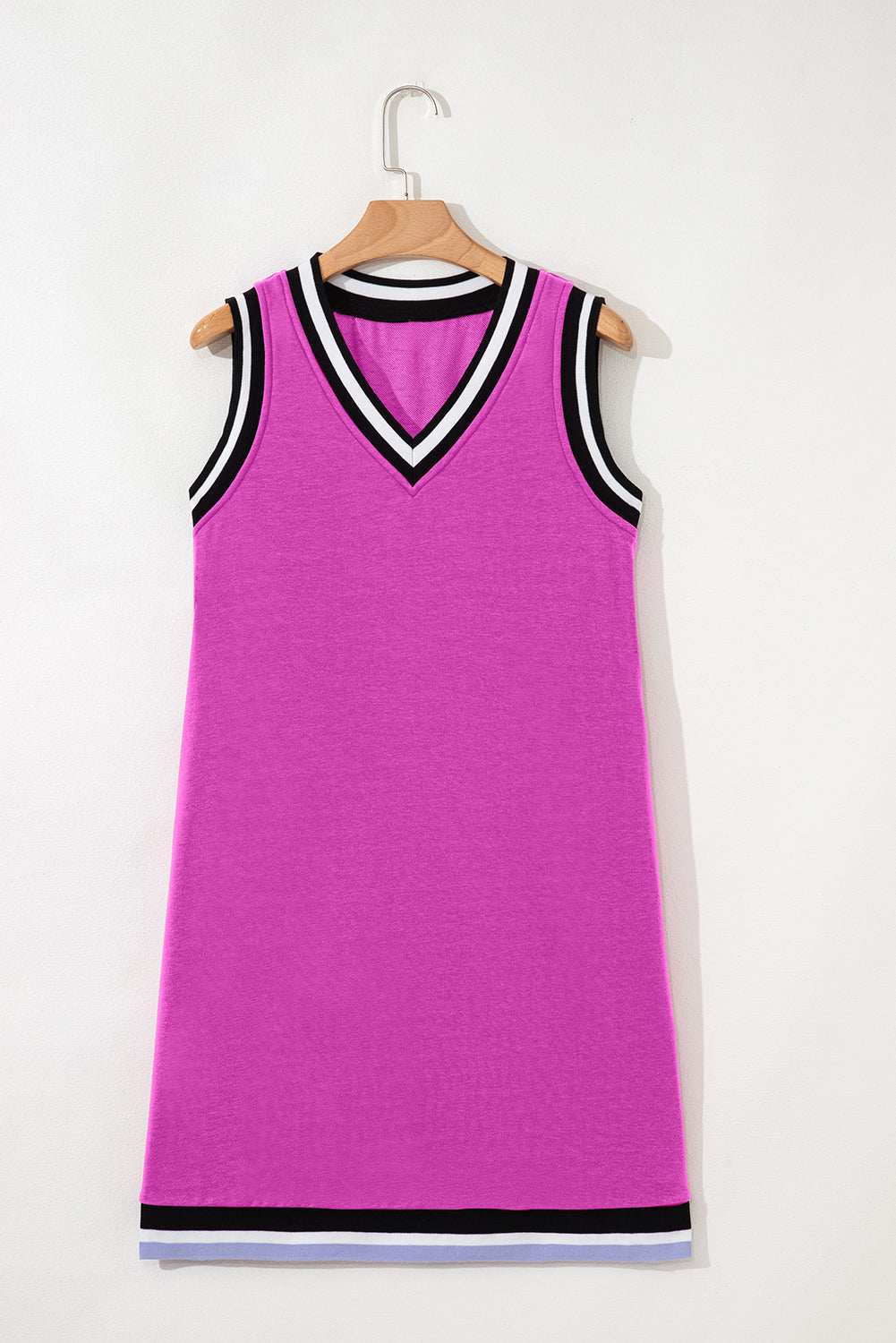 Mint Green Color Contrast Trim V Neck Shift Sleeveless Mini Dress