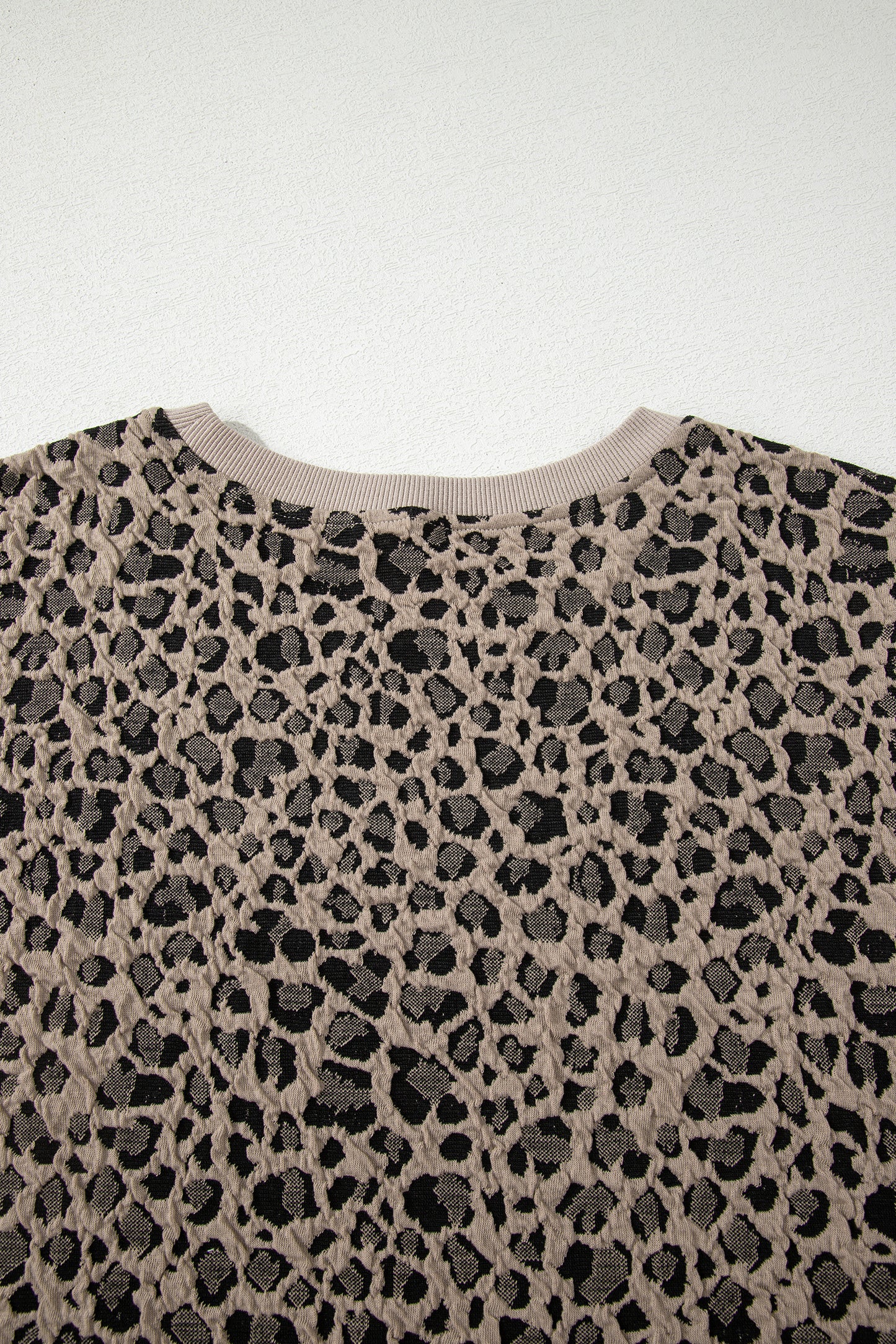 Khaki Leopard Print Textured Plus Size T Shirt