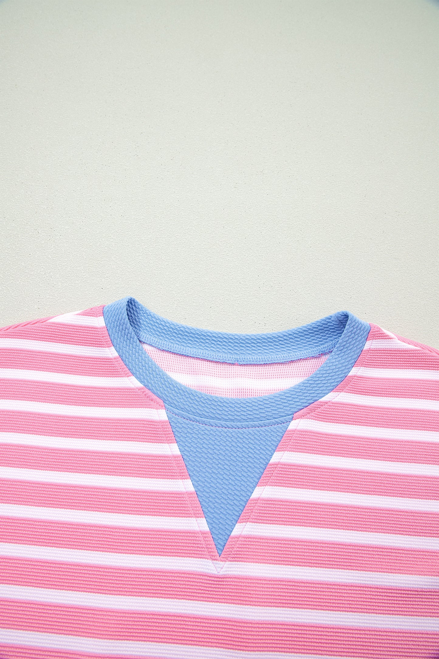 Sky Blue Stripe Contrast Trim Loose Short Sleeve Top