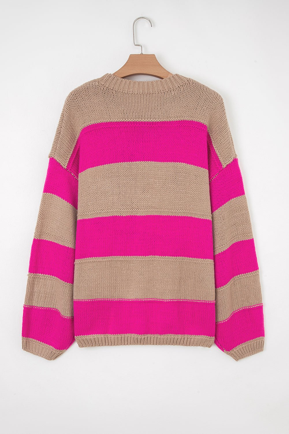 Blue Stripe Color Block PLus Size Drop Shoulder Sweater