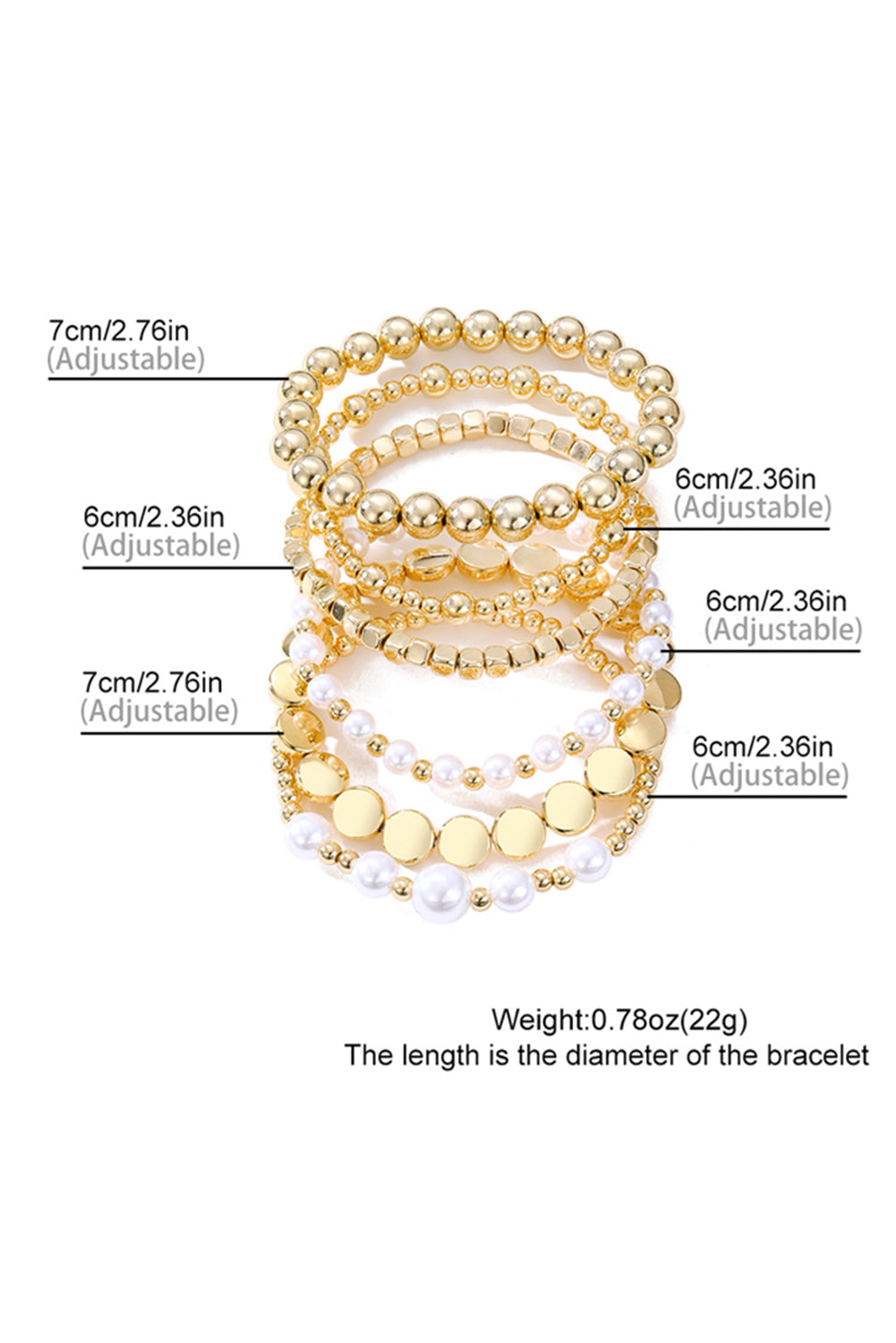 Gold Minimalist Pearl Beaded Multi Layer Elastic Bracelets