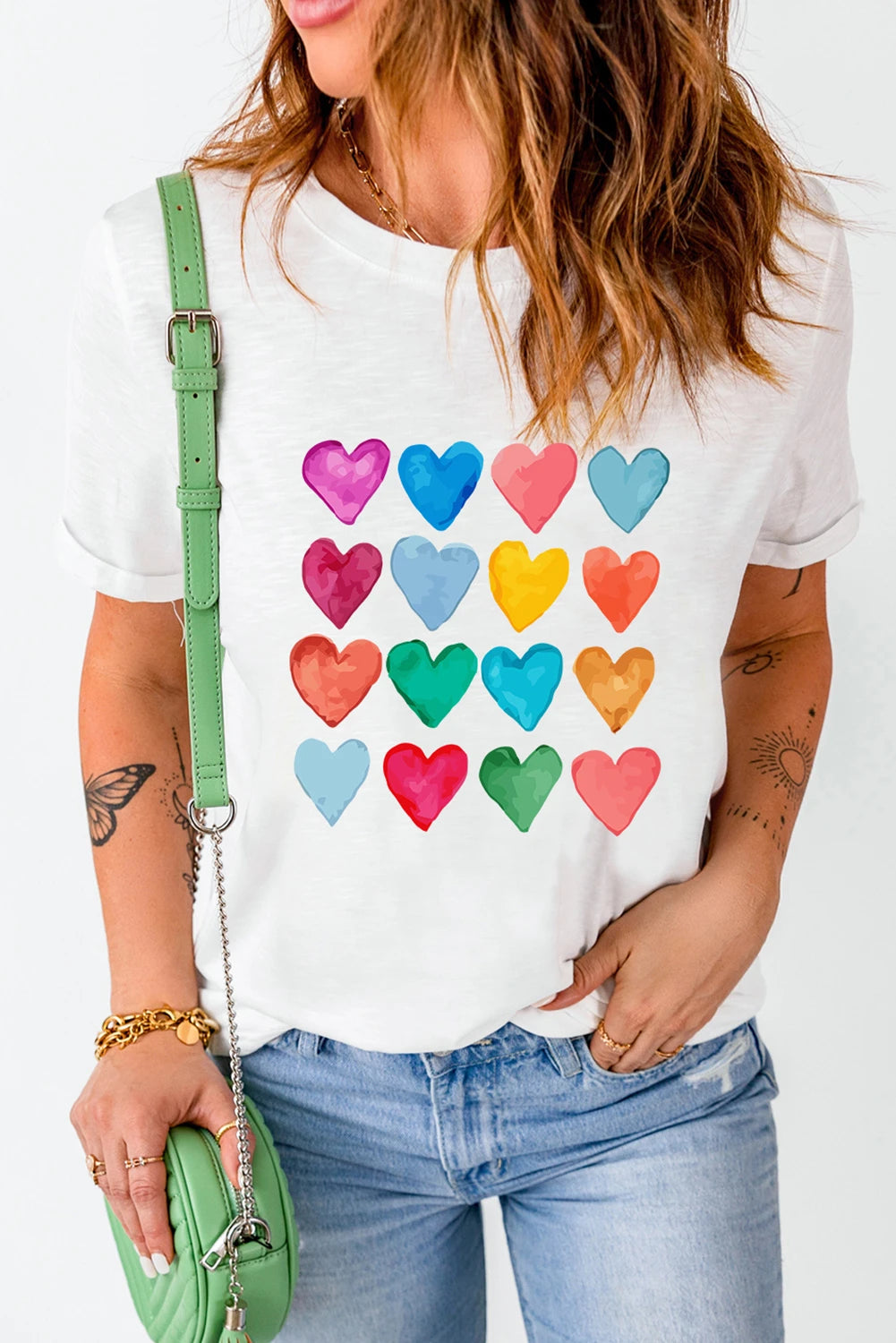 Heart Shaped Print Crew Neck T Shirt