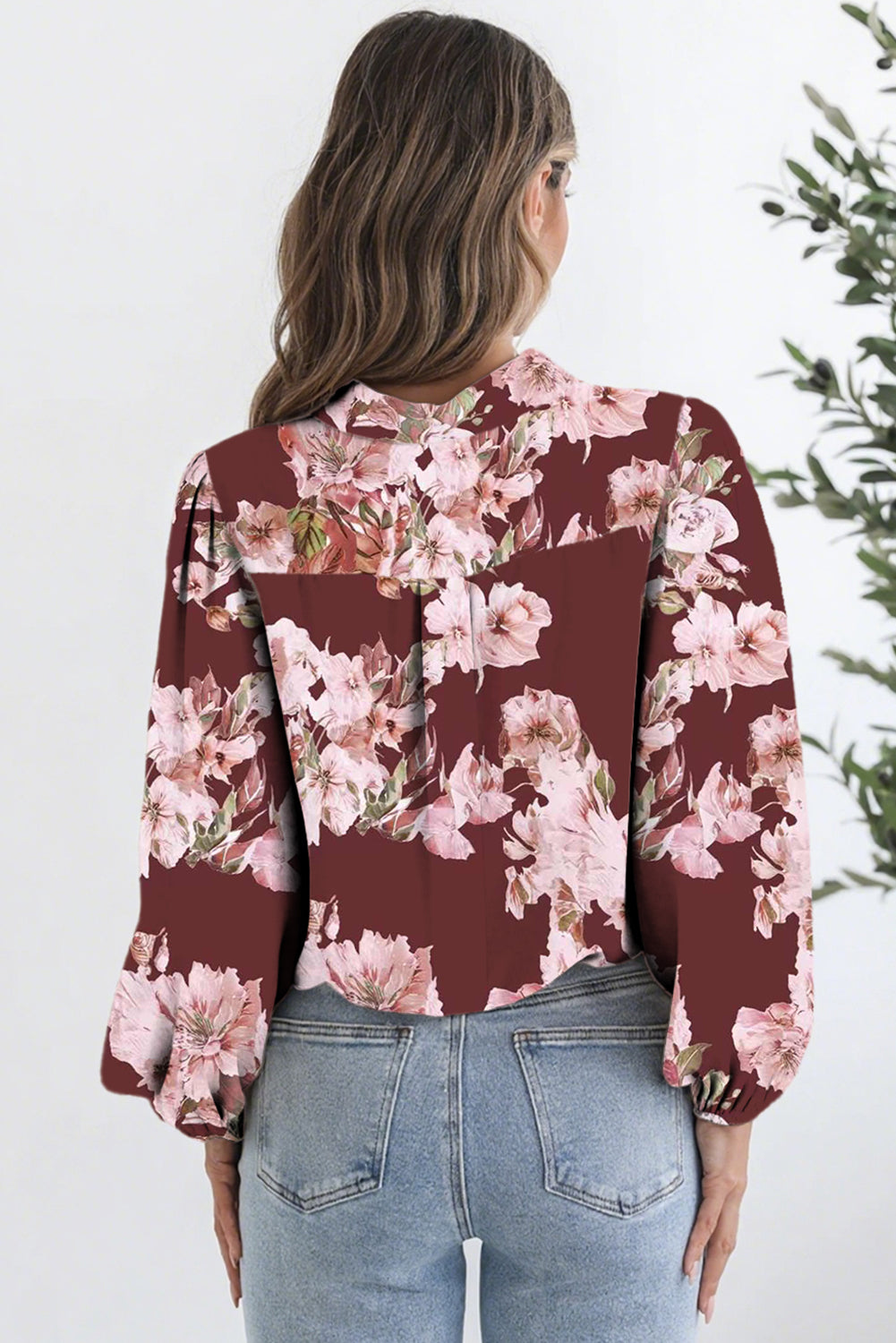Orange Floral Puff Sleeve Lightweight Shirt