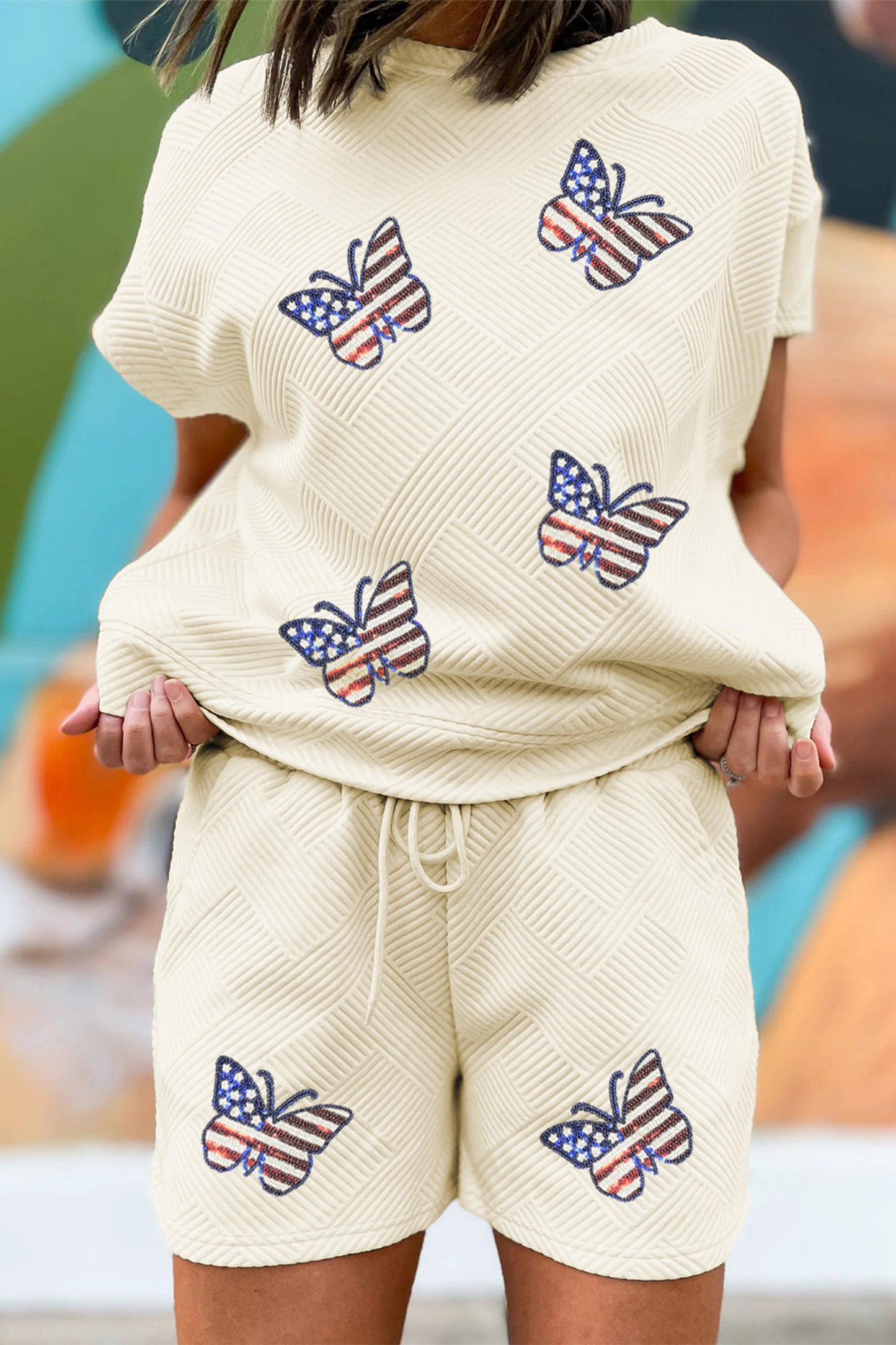 American Flag Butterfly Textured Lounge Set Boutique