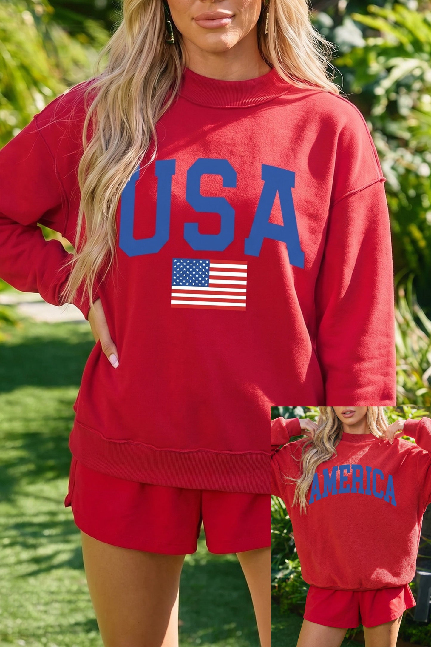 Flag Graphic Cotton Sweatshirt Reversible USA America