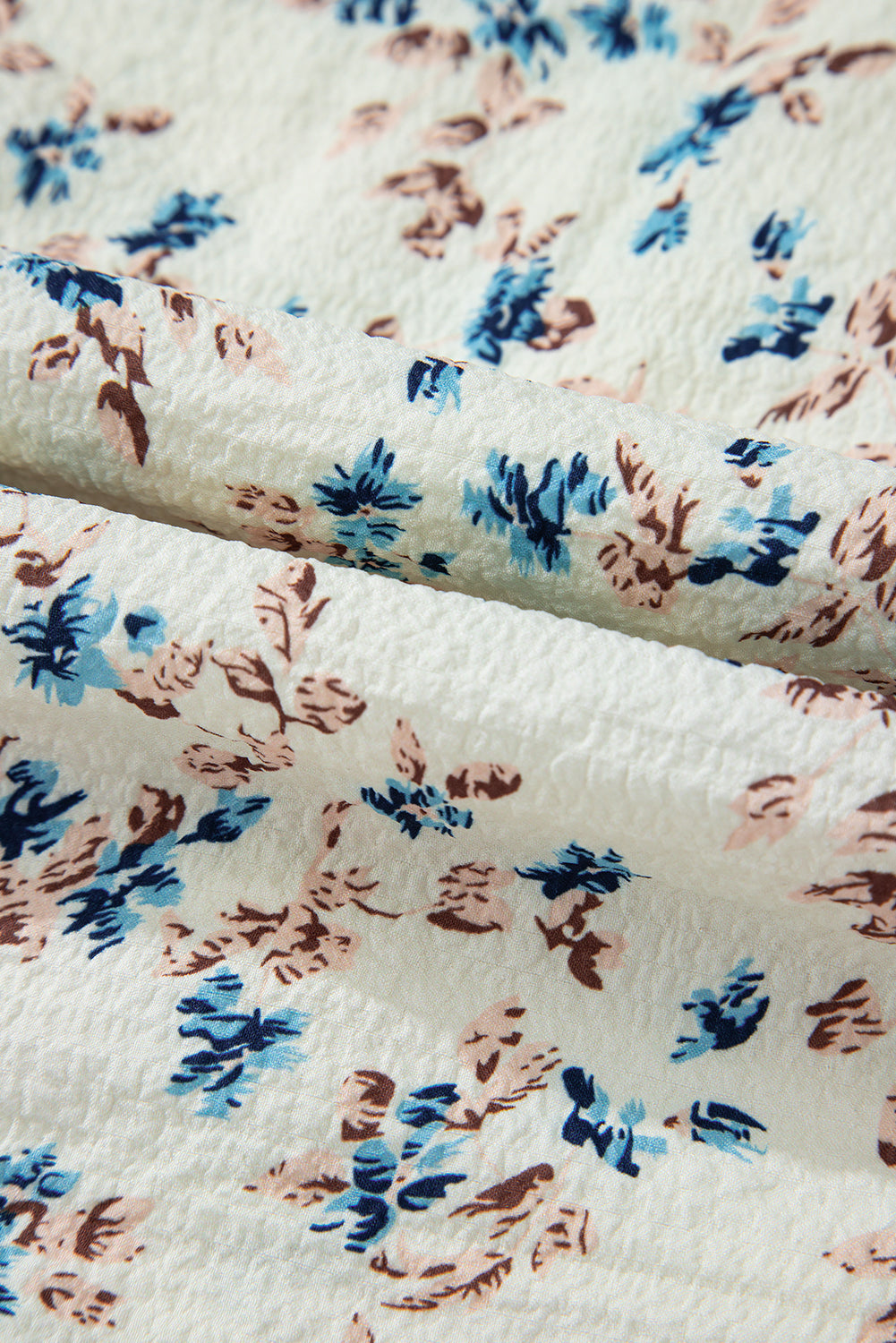 Beige Floral Puff Short Sleeve Empire Waist Mini Dress