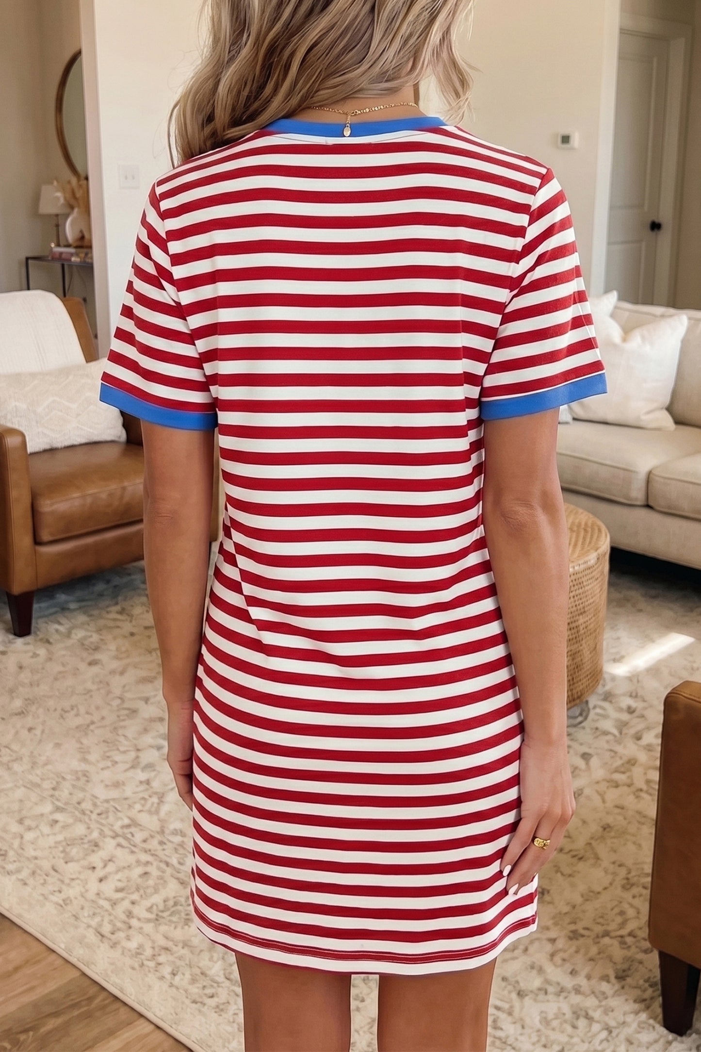 Striped Cotton Knot Front Tee Dress Casual Summer Shift Dress