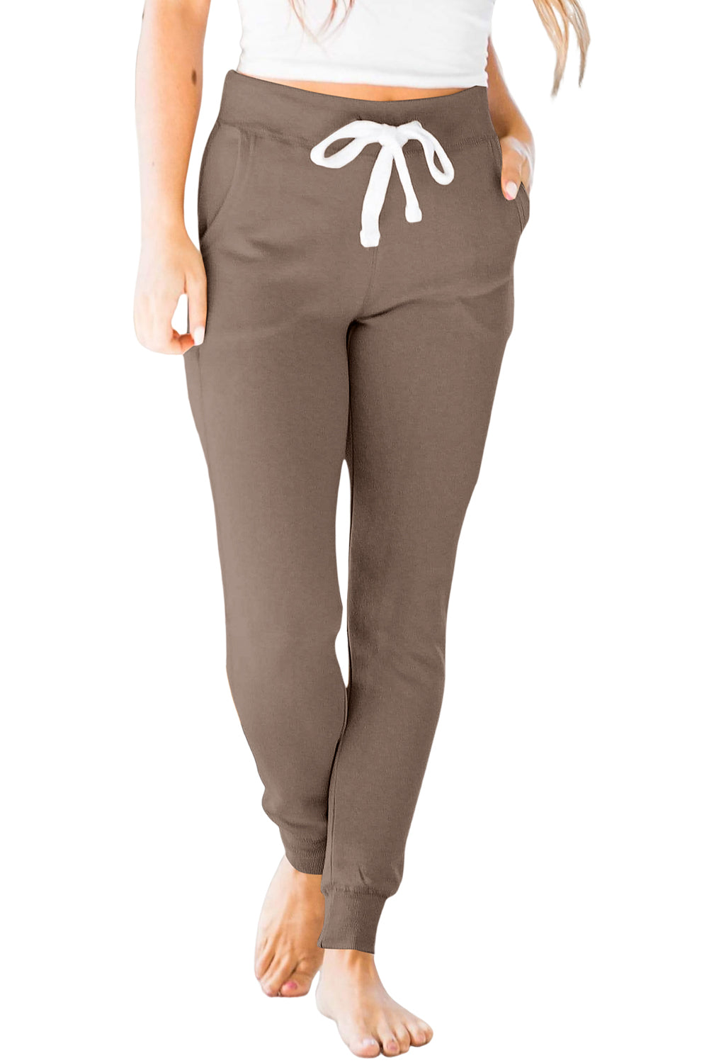 Moss Green Drawstring Waist Pocketed Joggers