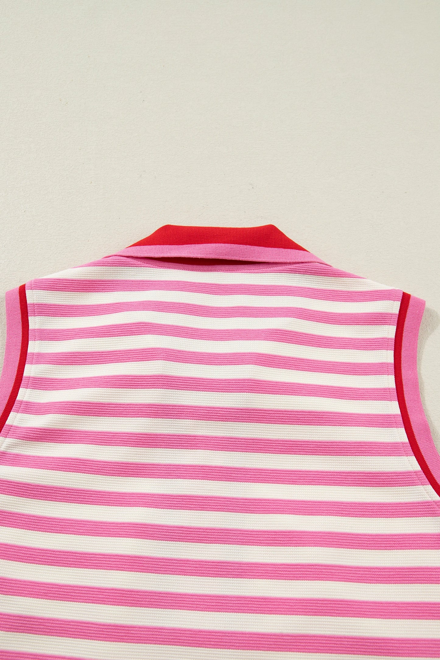 Textured Stripe Print Contrast Trim Zip Collar Sleeveless 2pcs Skort Set
