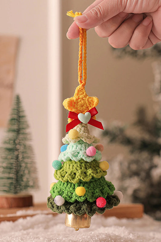 Spinach Green Handmade Crochet Christmas Tree Jingle Bell Home Hanging Decoration