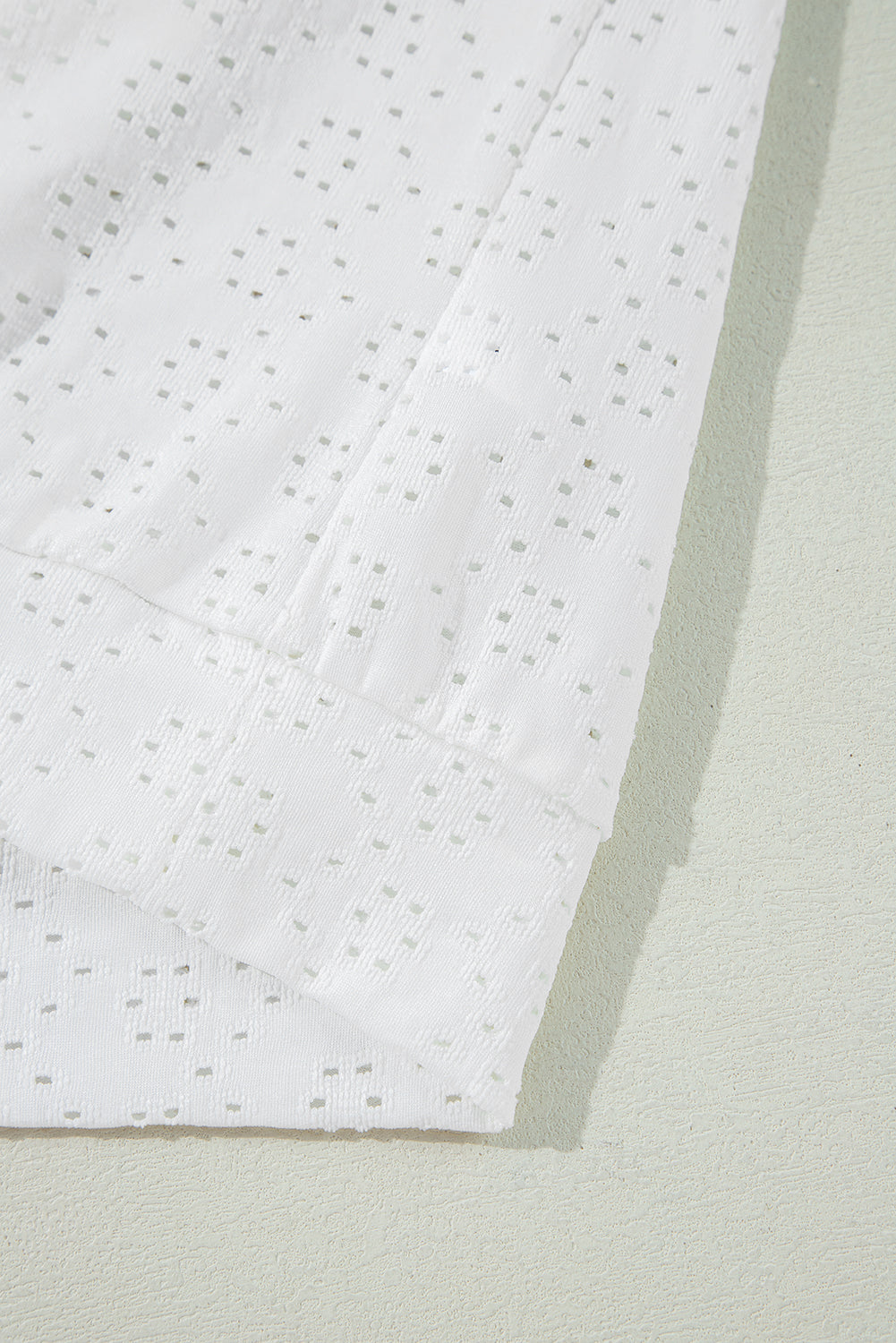 White Eyelet Pattern Boat Neck Casual Tee