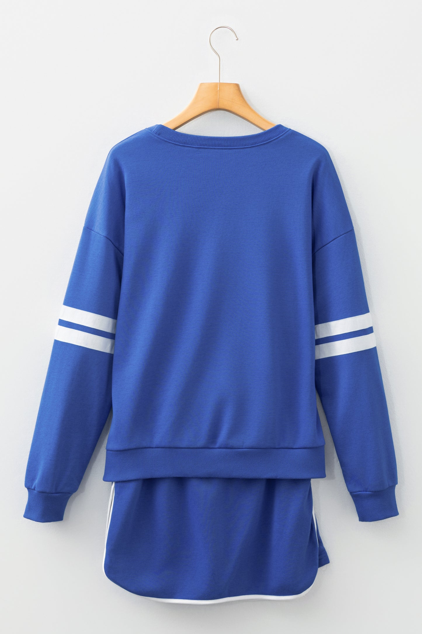Orange Varsity Stripe Detail Drop Shoulder Pullover Mini Skirt Set