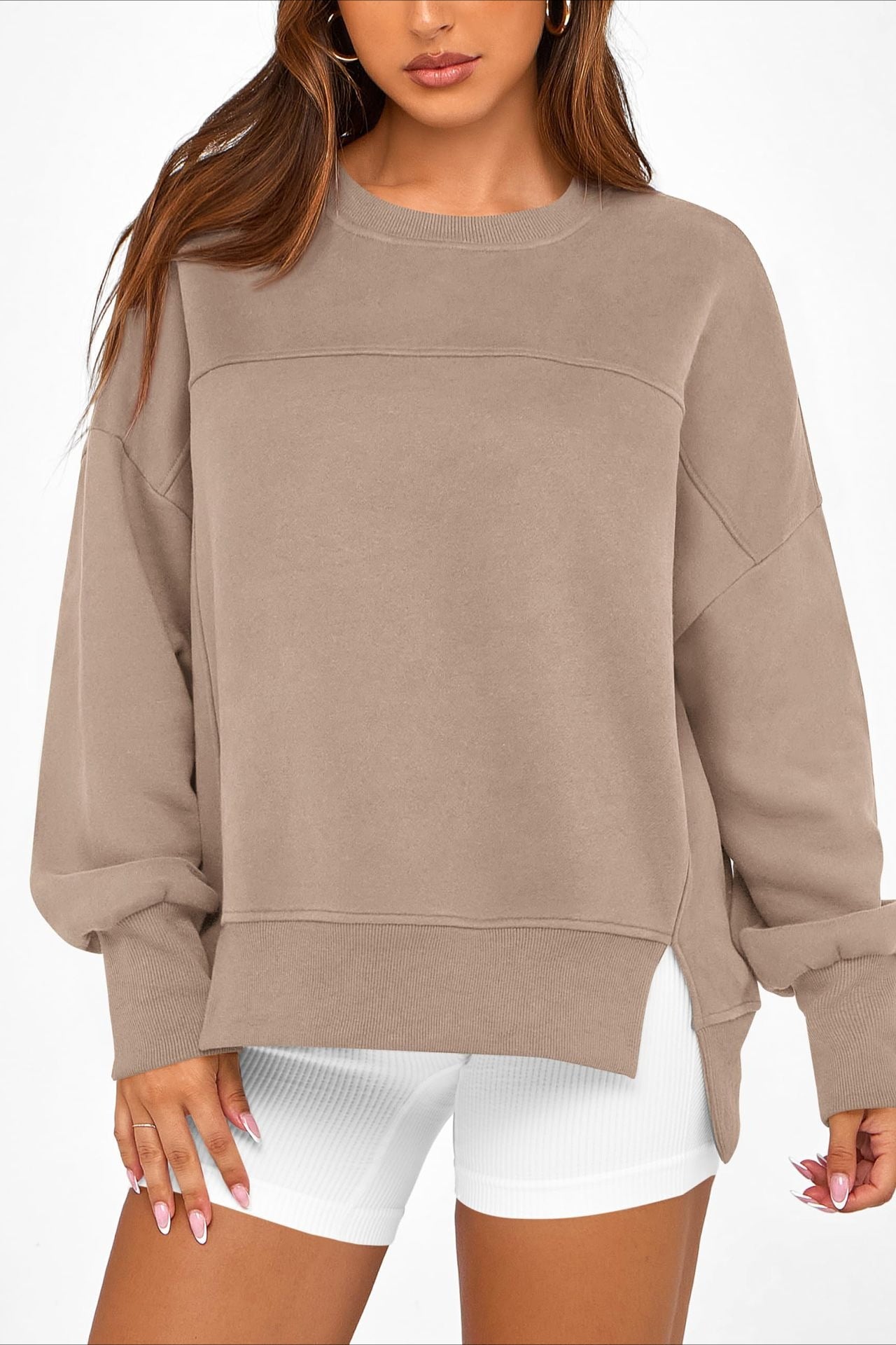 Solid Sweatshirt Casual Oversized Side Slit Pullover