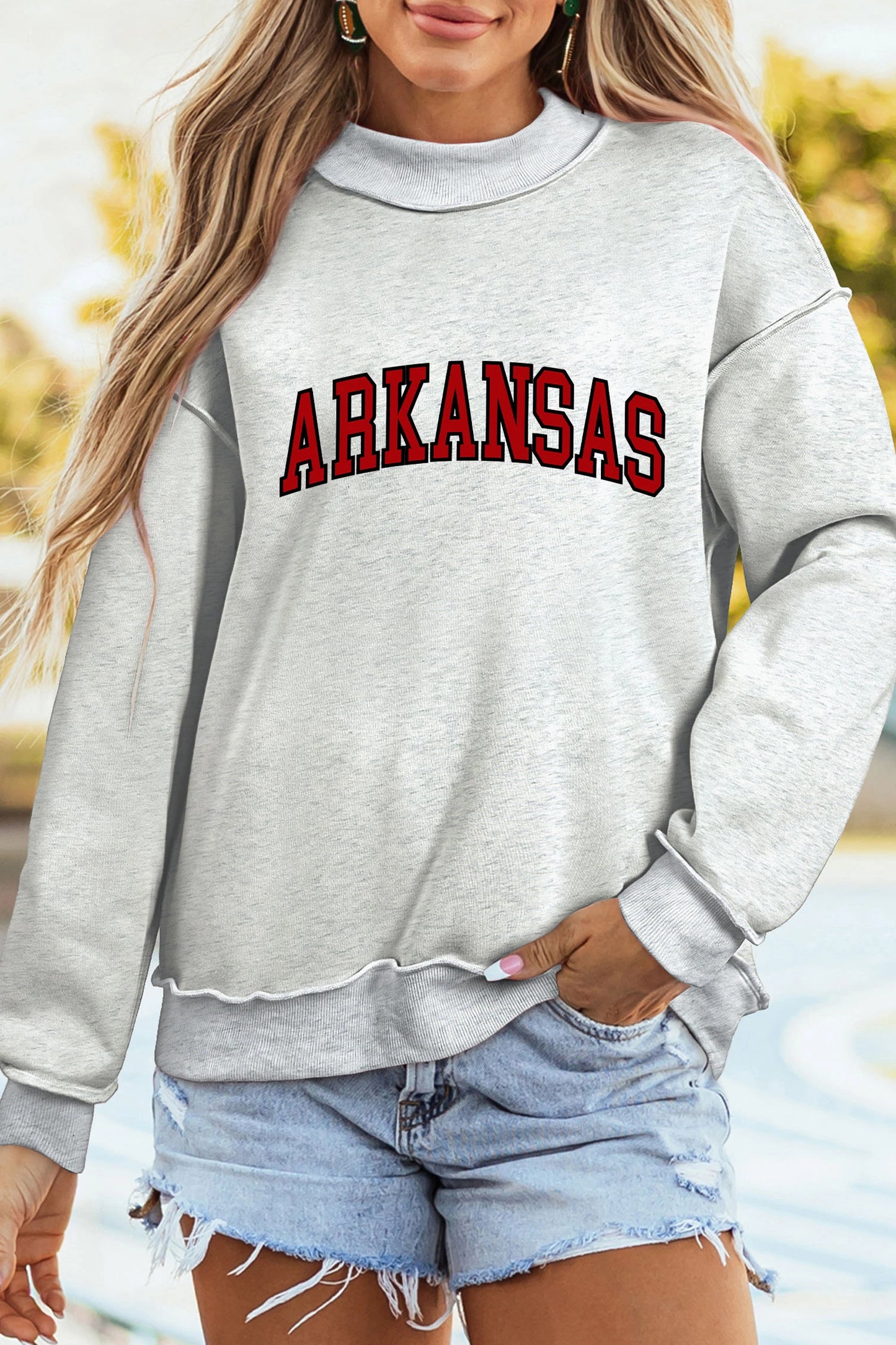 Light Grey ARKANSAS/AR Double Side Print Mock Neck Reversible Sweatshirt