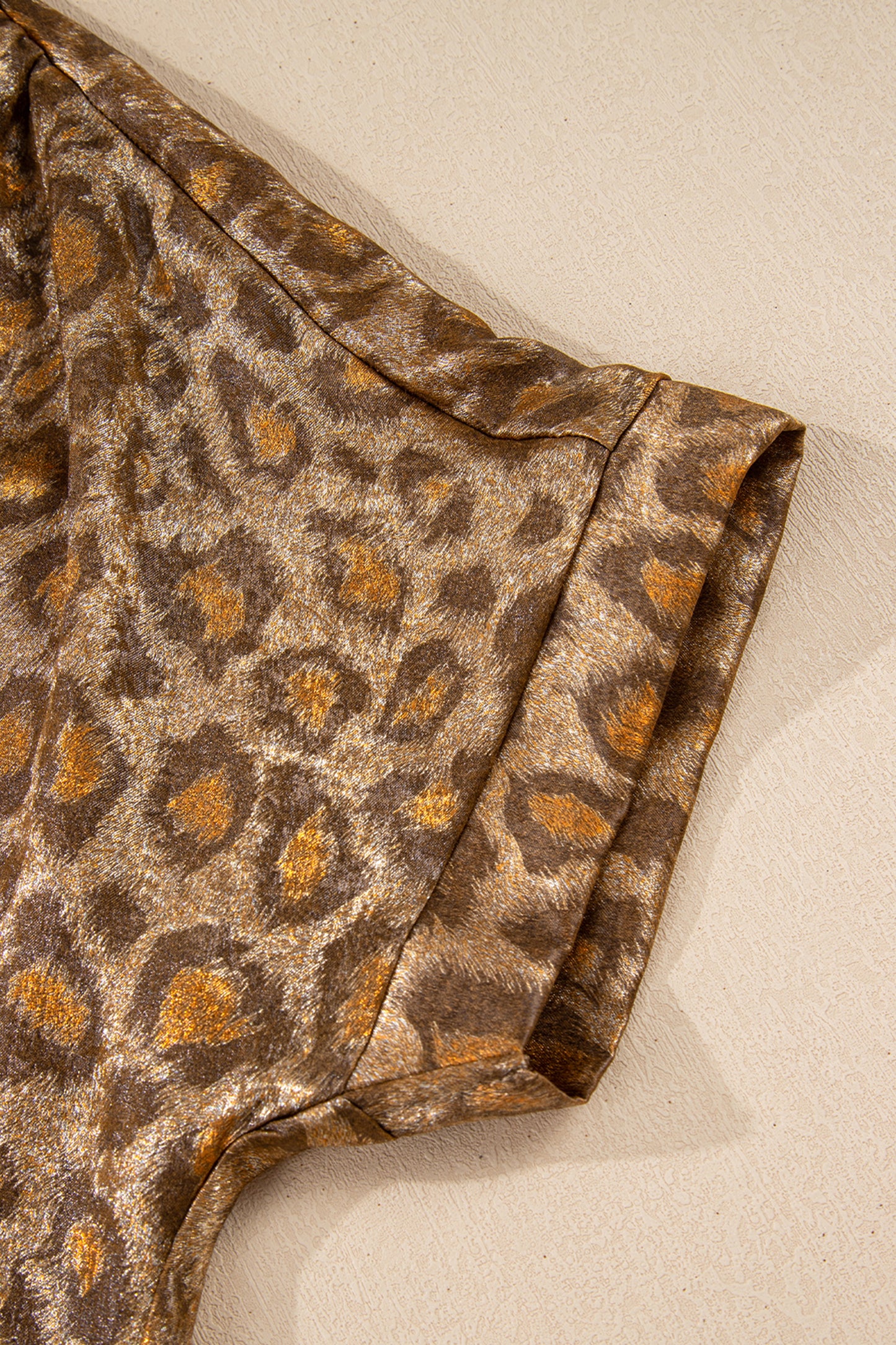Gold Metallic Leopard Short Sleeve Casual Shirt