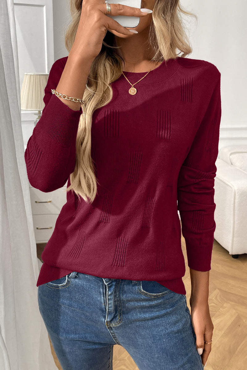 Textured Knit Pullover Sweater with Crew Neck