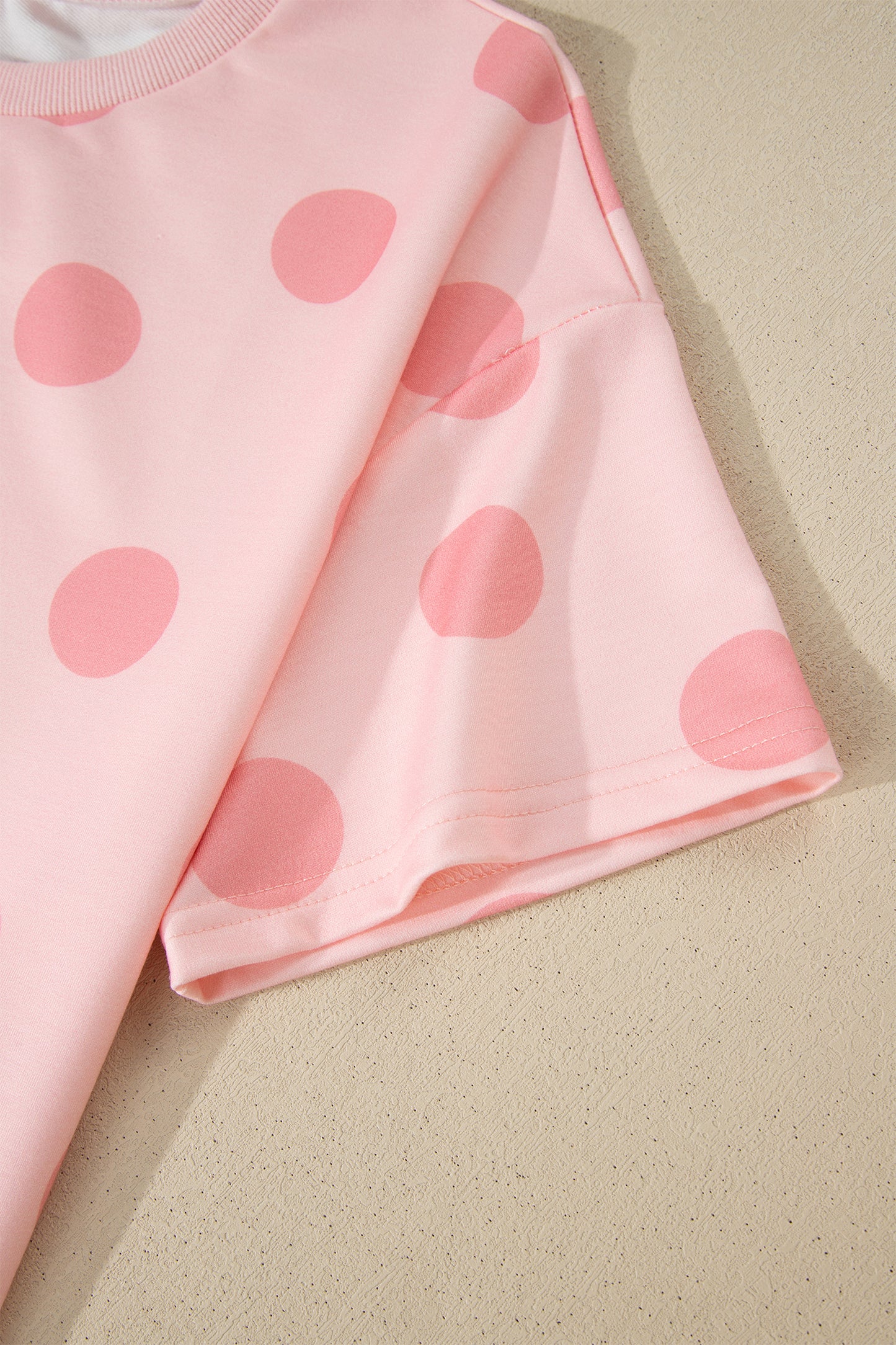 Black Polka Dot Print Loose Tee Drawstring Elastic Waist Short Set