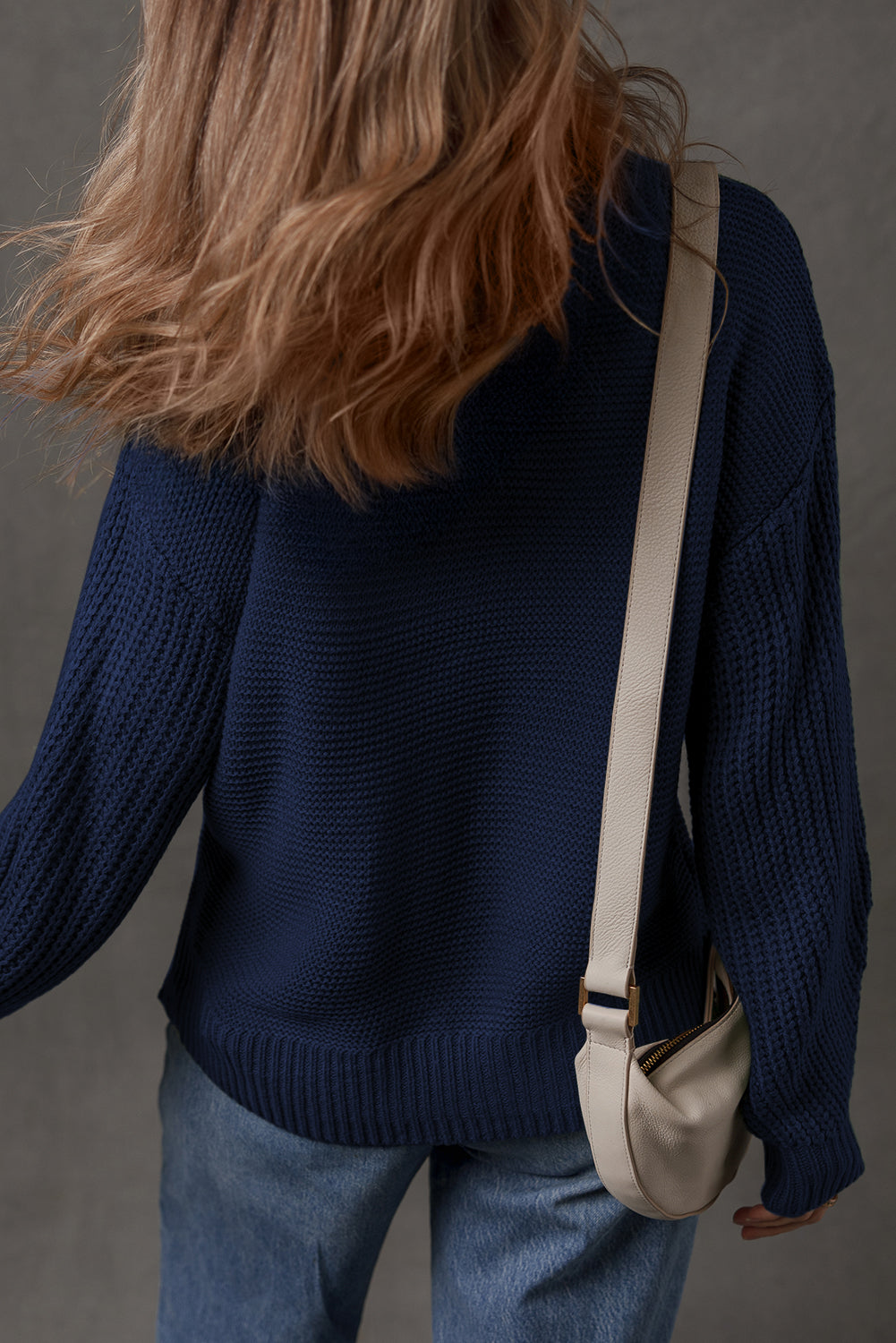 Mist Green Solid Color Front Seam Drop Shoulder Loose Sweater