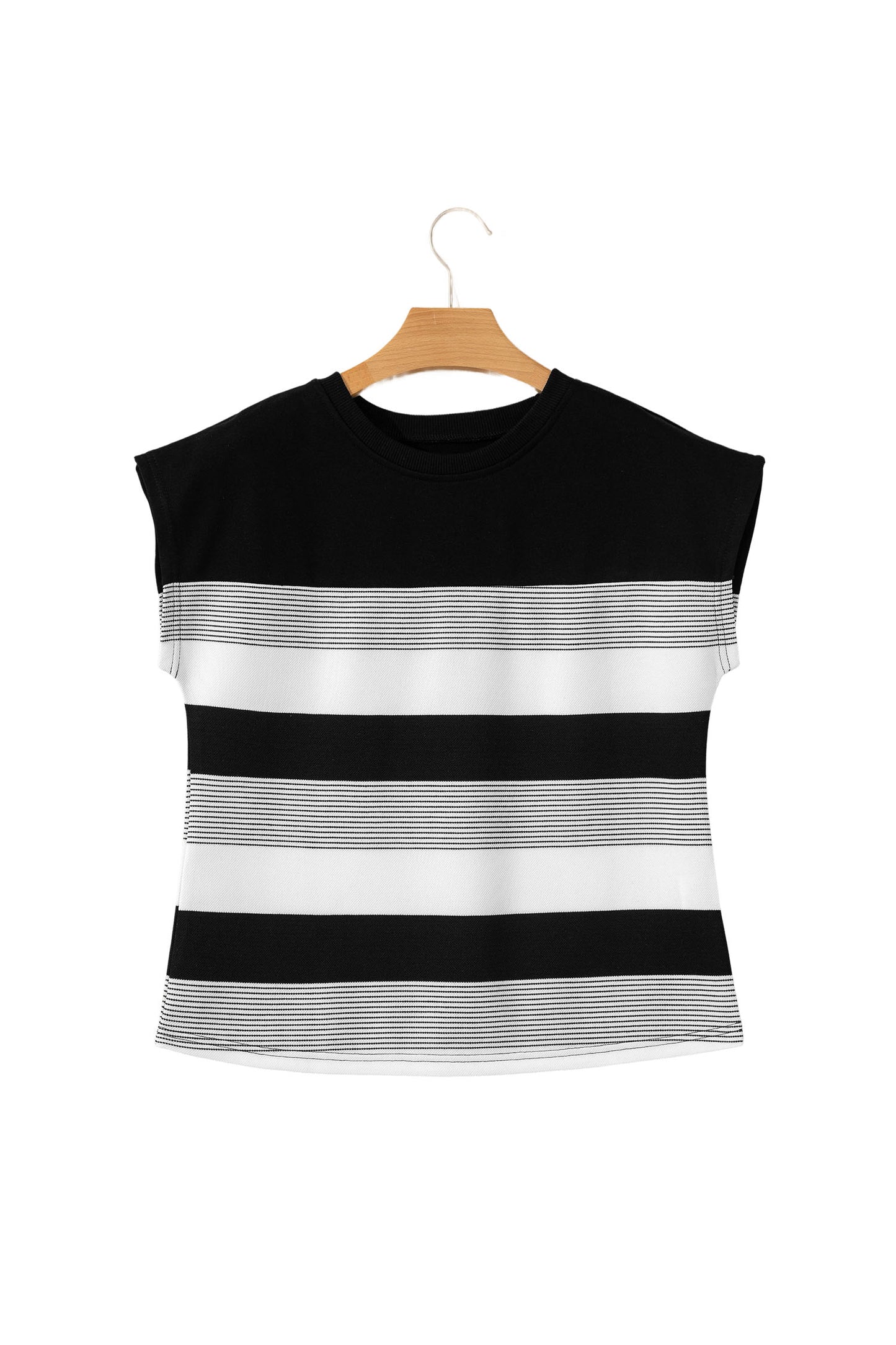 Green Stripe Mixed Print Crew Neck Cap Sleeve T Shirt