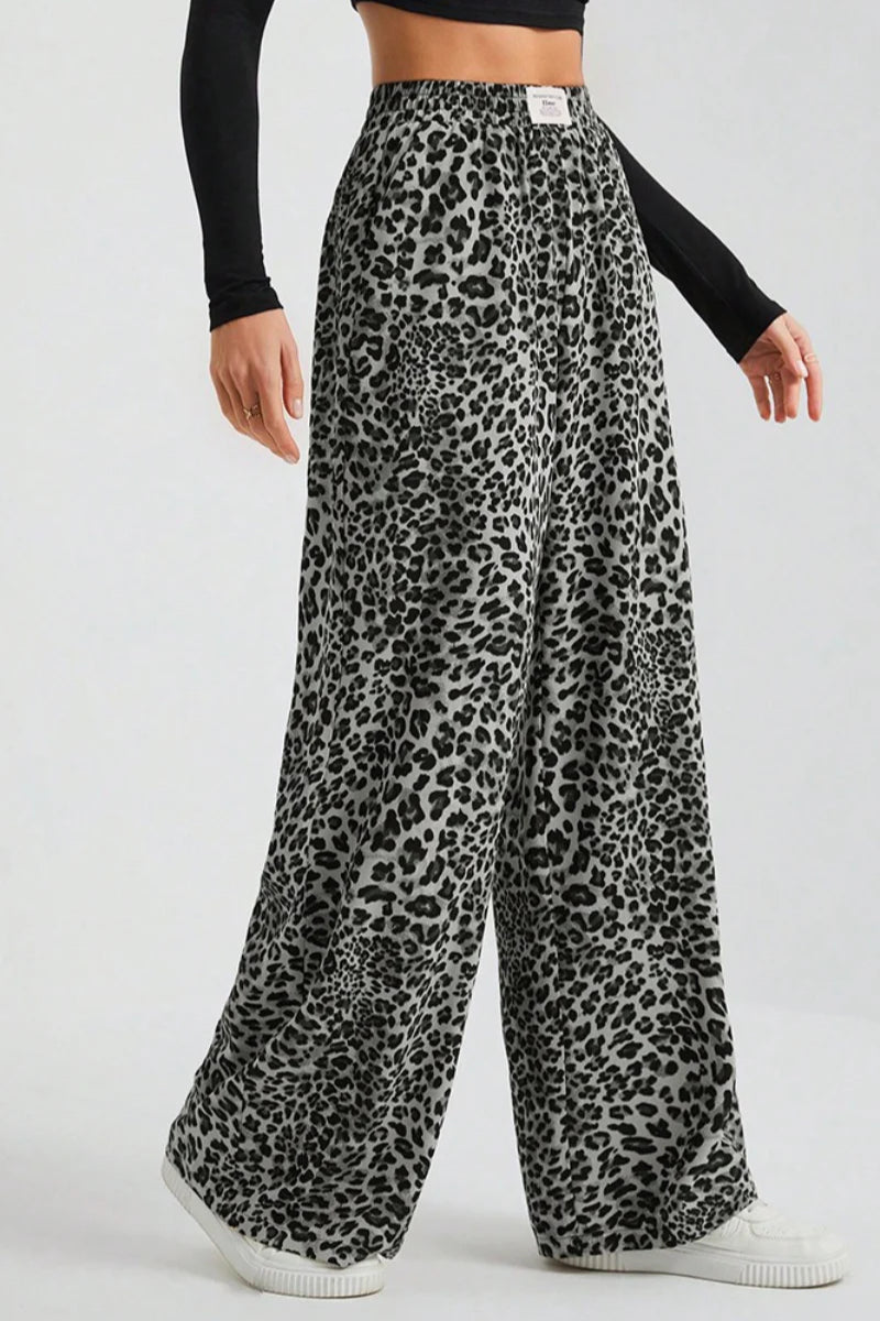 Leopard Wide Leg Elastic Waist Pants
