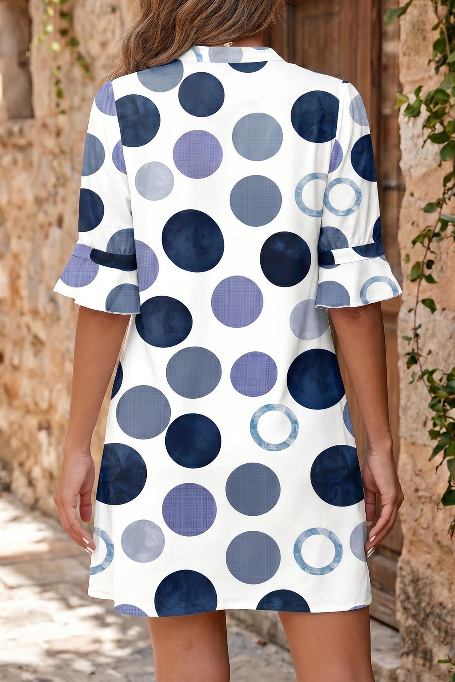 Polka Dot Mini Dress Shift V Neck Summer Dress