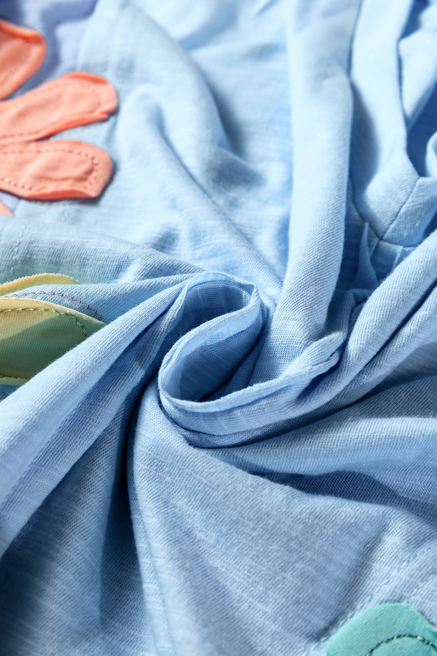 Green Flower Patched Exposed Seam Bracelet Sleeve Oversized T Shirt