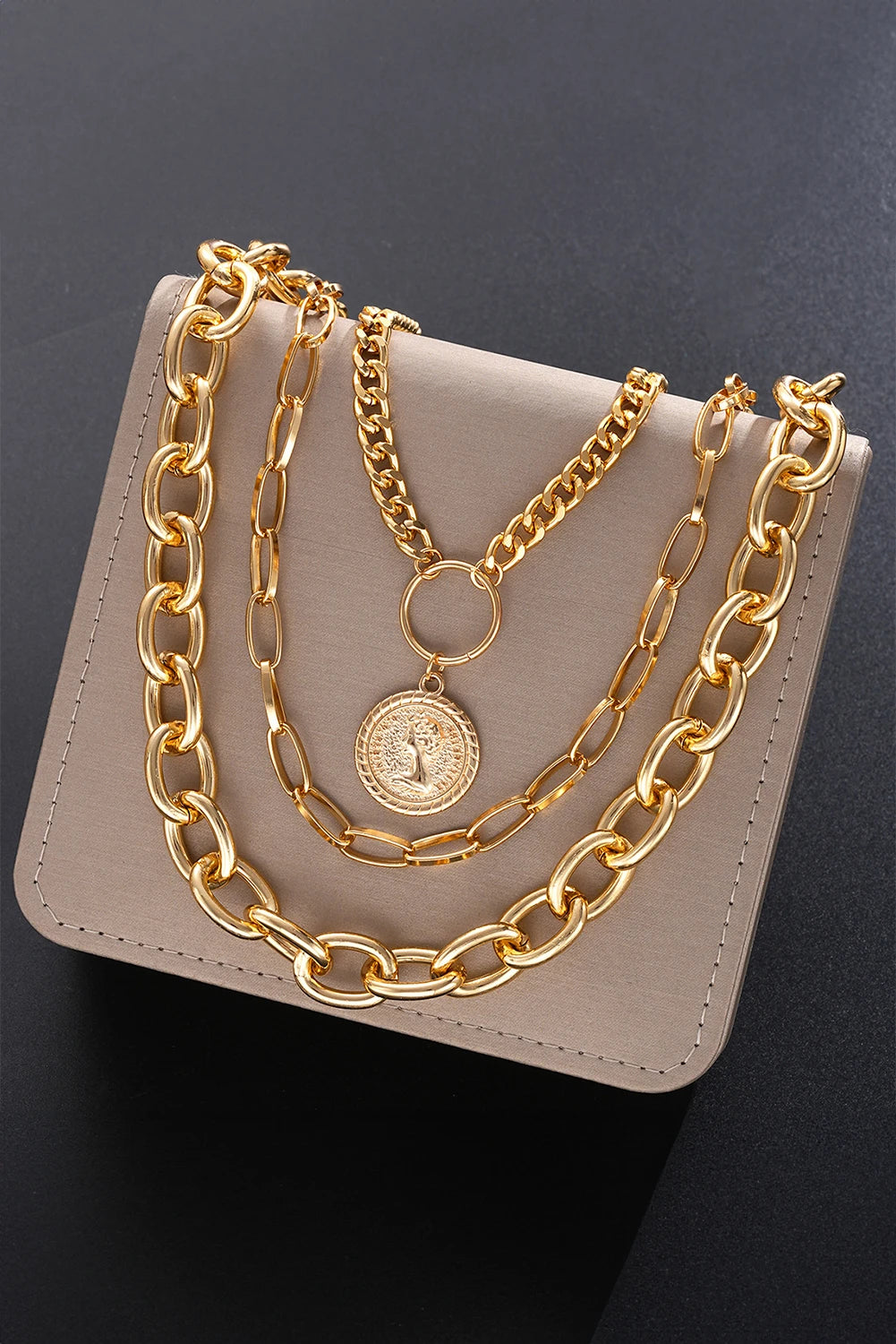 Gold Alloy Plated 3pcs Bold Chain Necklace Set
