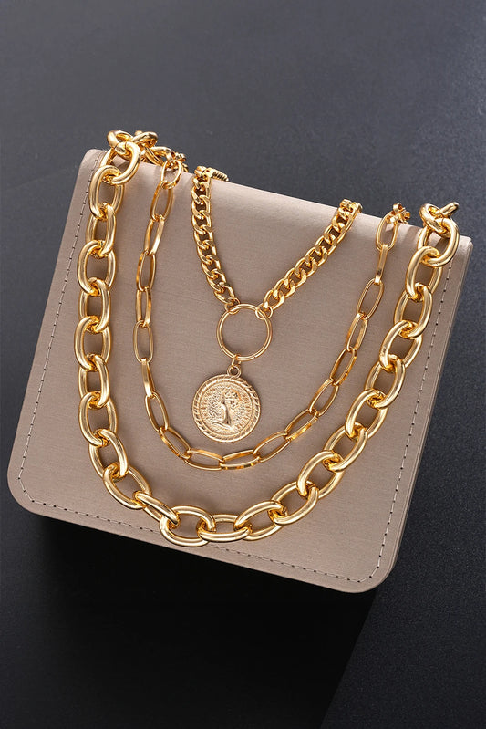 Gold Alloy Plated 3pcs Bold Chain Necklace Set