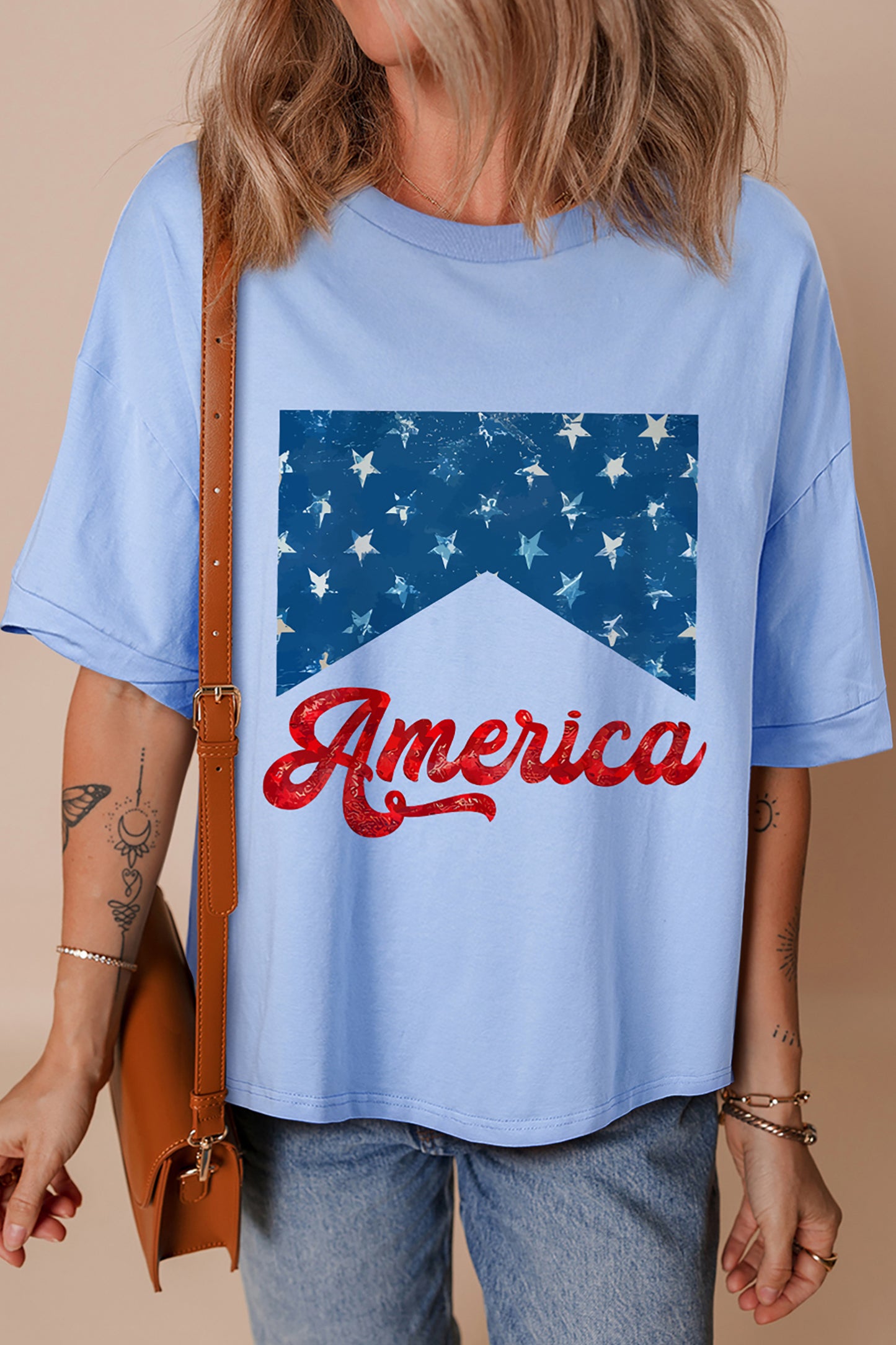 Star Cotton Graphic Oversized Patriotic Tee