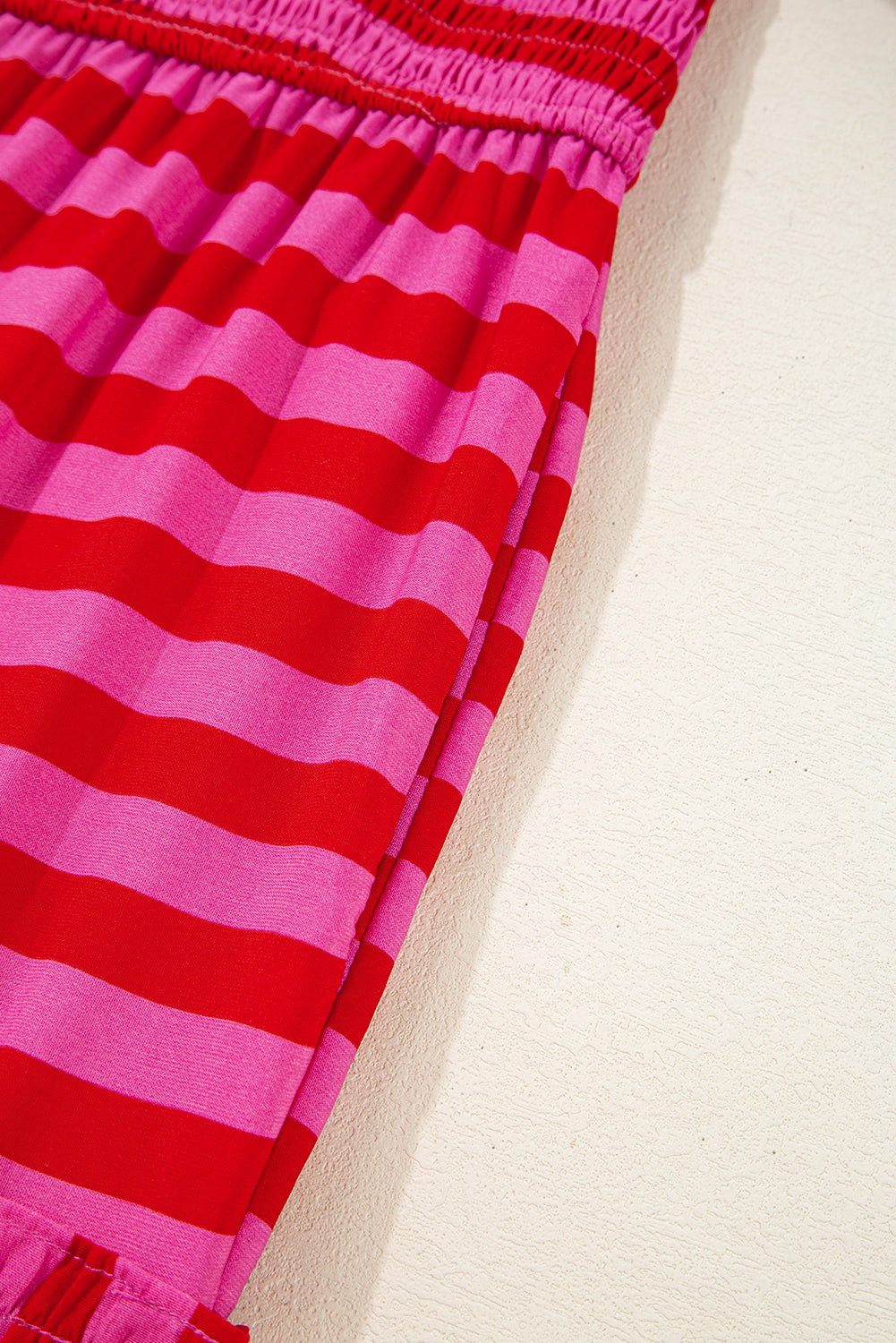 Rose Stripe Flutter Sleeve Smocked Bodice Tiered Maxi Dress