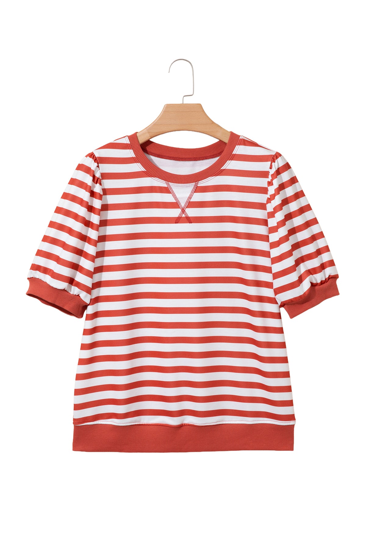Khaki Stripe Short Bubble Sleeve T Shirt