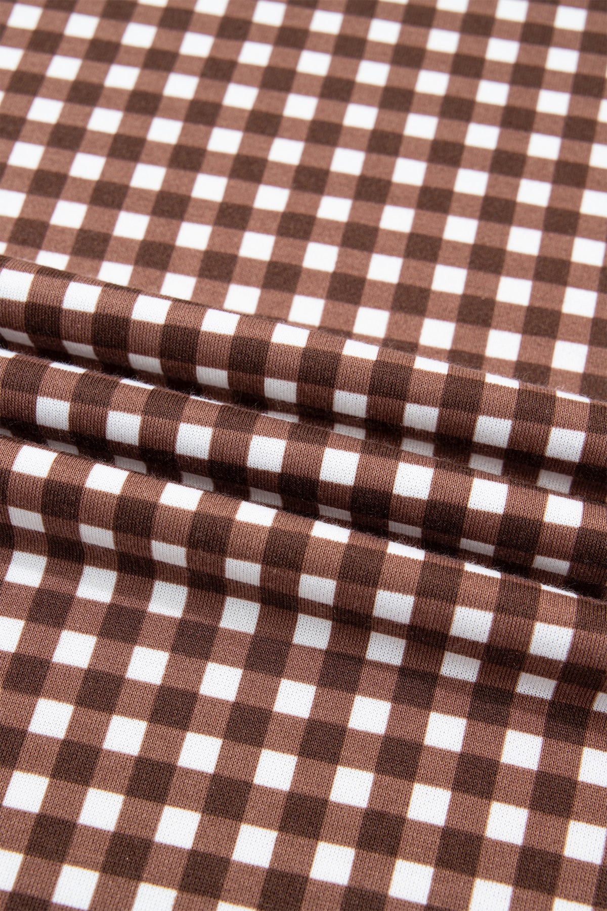 Khaki Color Block Plaid Patchwork Long Sleeve Pullover Wide Leg Pant Set