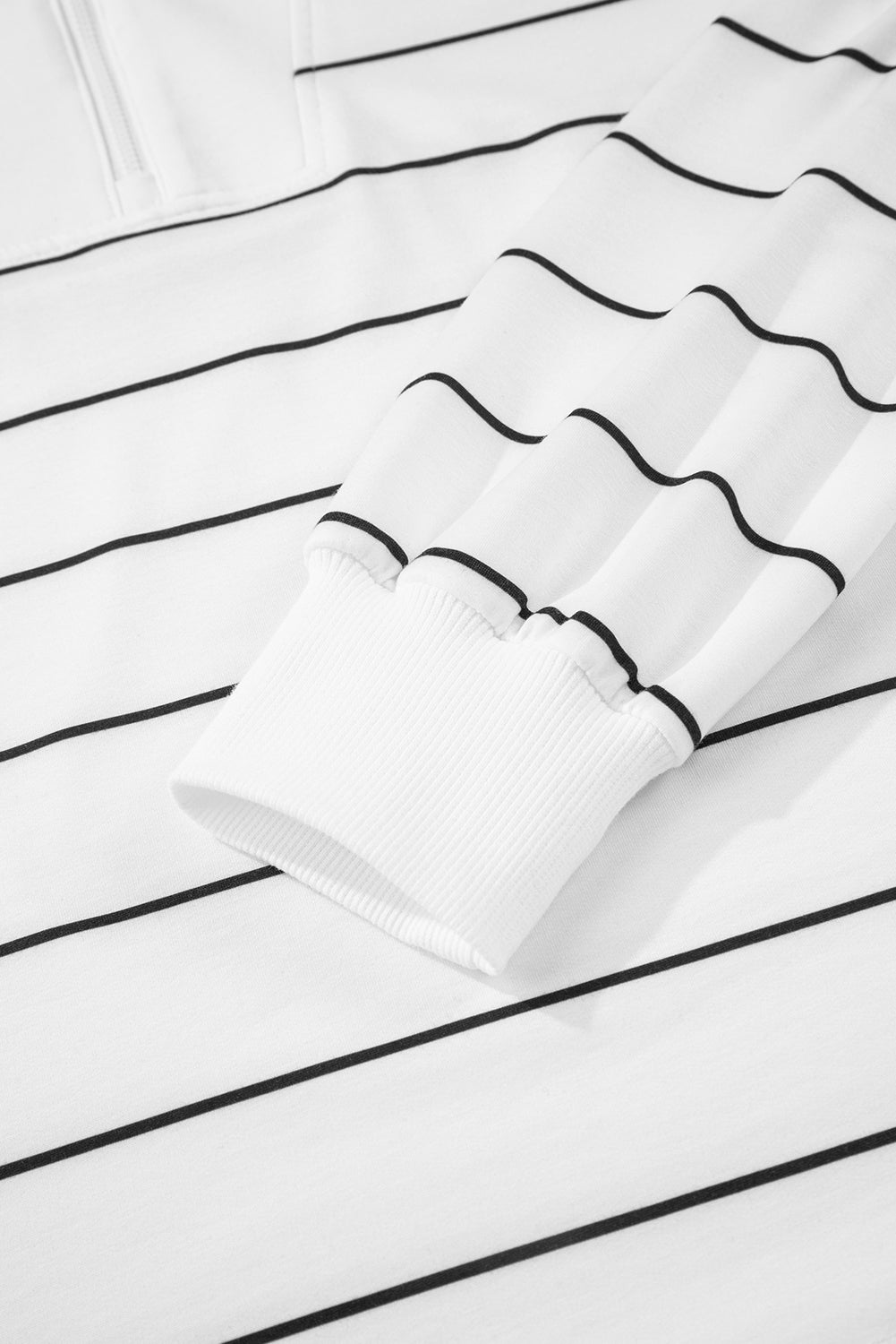 White Stripe Zip up Drop Shoulder Pullover and Short 2pcs Outfit