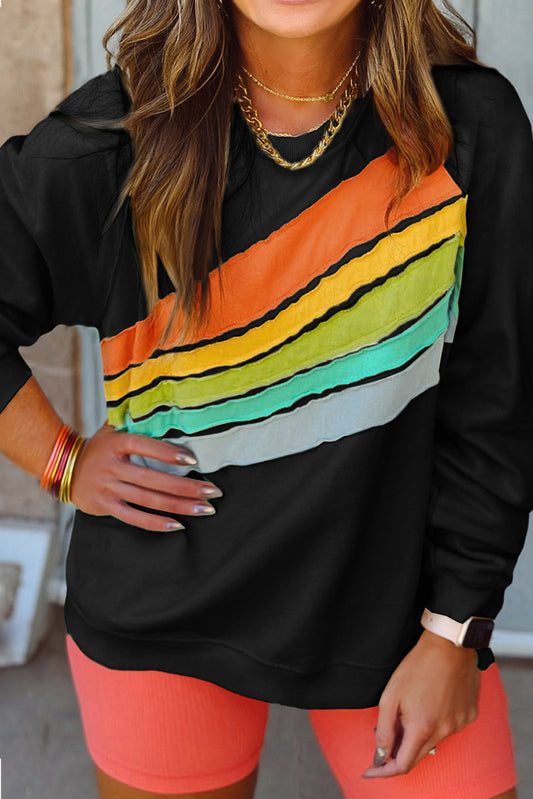 Rainbow Raglan Sleeve Crew Neck Plus Size Sweatshirt