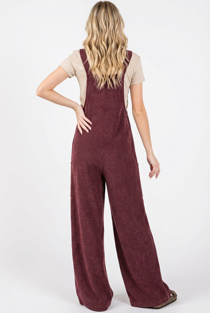 Sleeveless Ribbed Wide Leg Pocket Jumpsuit Women