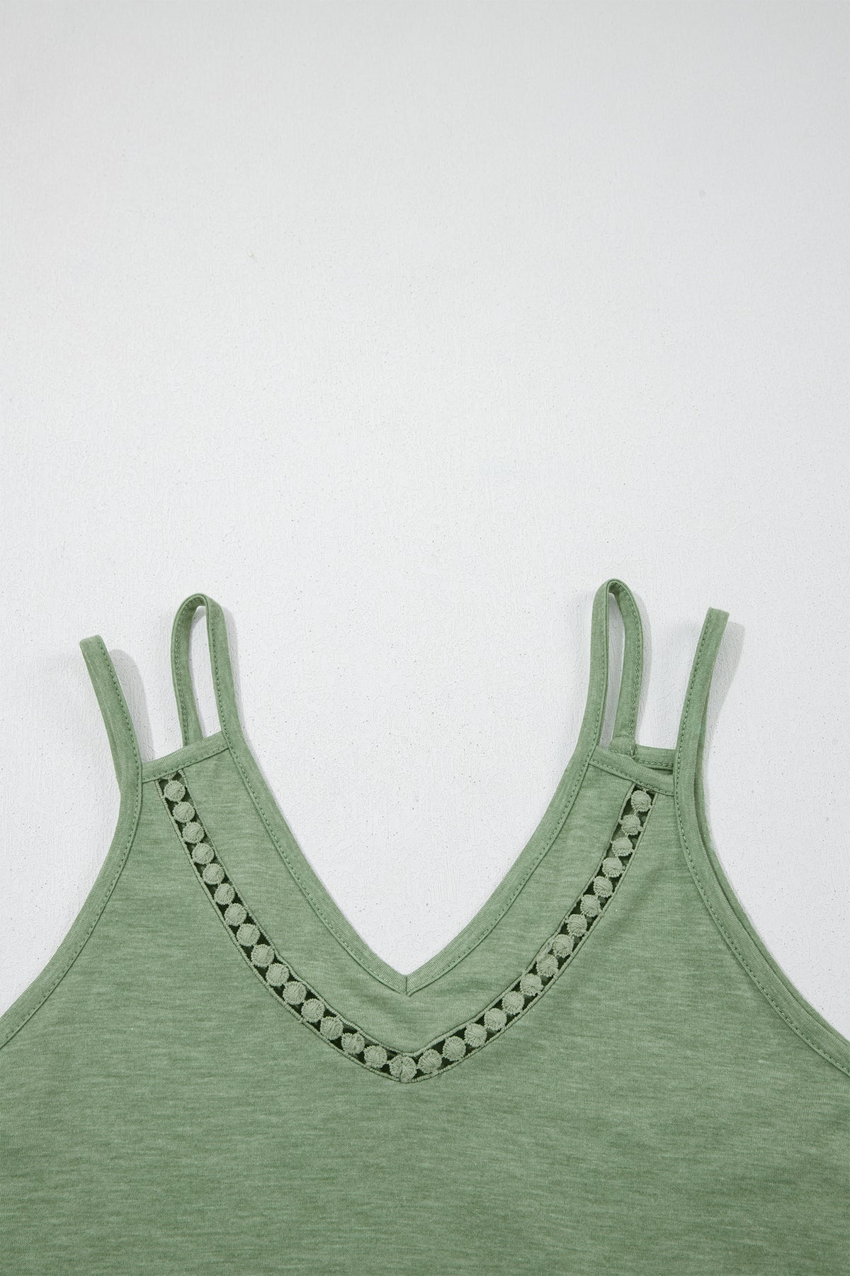 Grass Green Solid Color Lace Detail V Neck Sleeveless Shift Mini Dress
