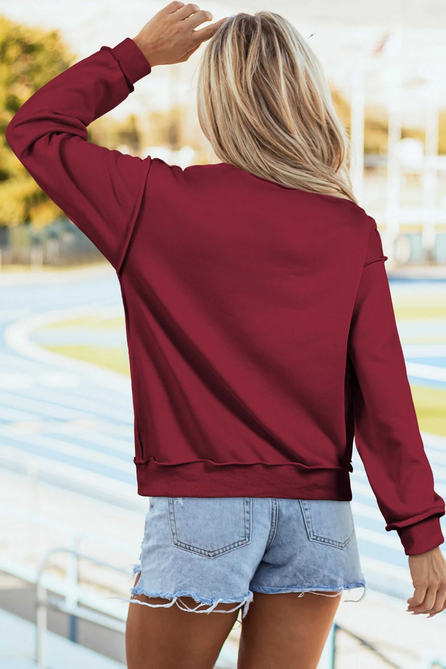 Racing Red Oversize Drop Shoulder Reversible Mock Neck Sweatshirt