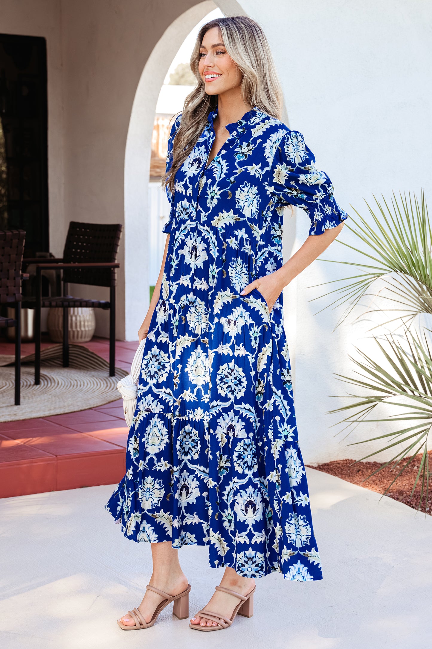 Floral Viscose Maxi Dress Boho Puff Sleeve Resort