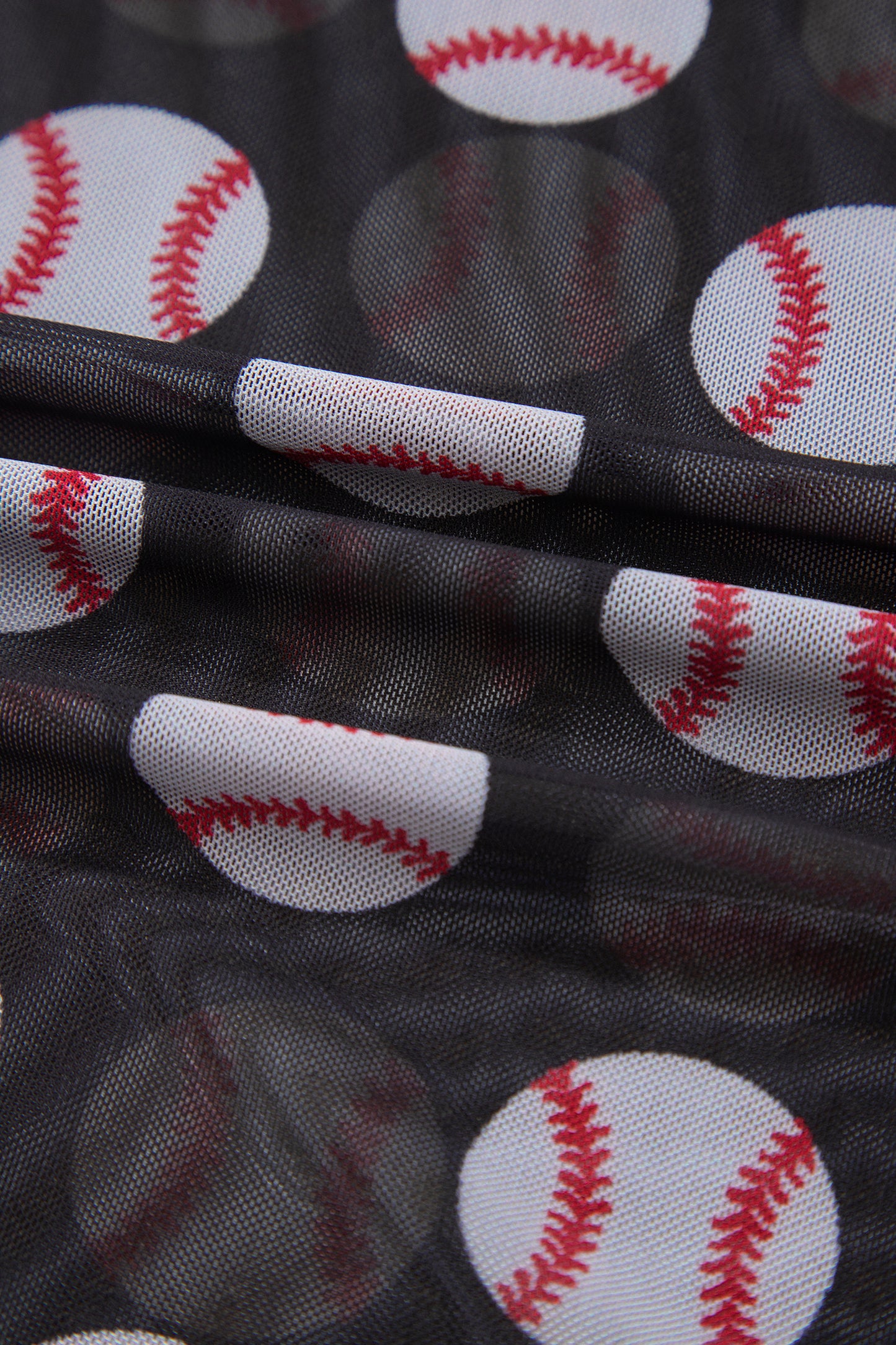 Black Game Day Rugby Mesh Sheer Long Sleeve Top
