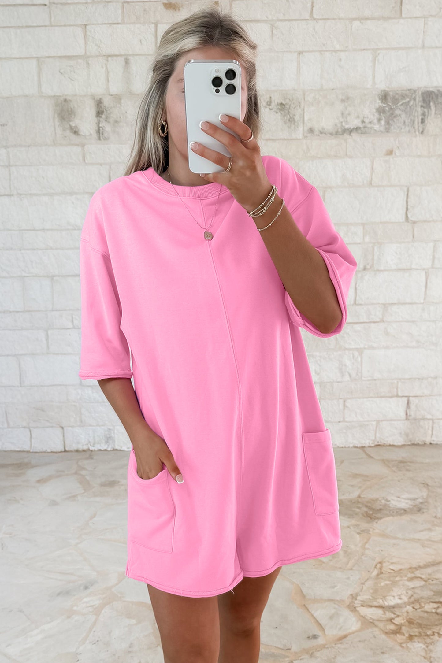 Solid Cotton Romper Shift Half Sleeve Casual Daily