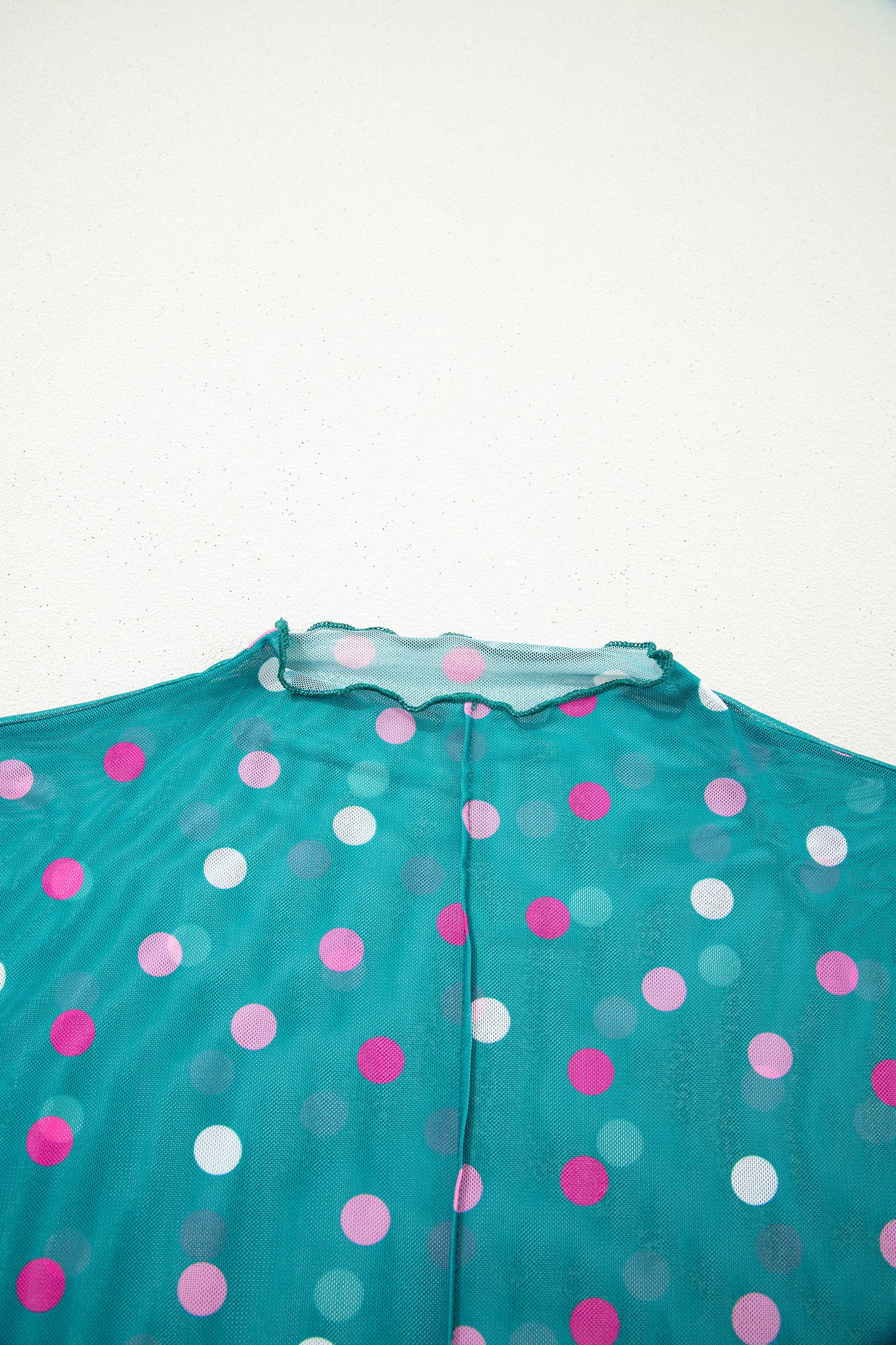 Polka Dot Mesh Long Sleeve Mock Neck Top