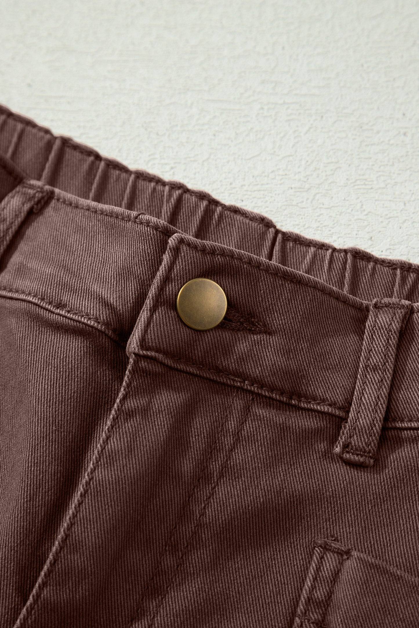 Coffee Solid Color Square Patch Pocket Ankle-length Barrel Jeans