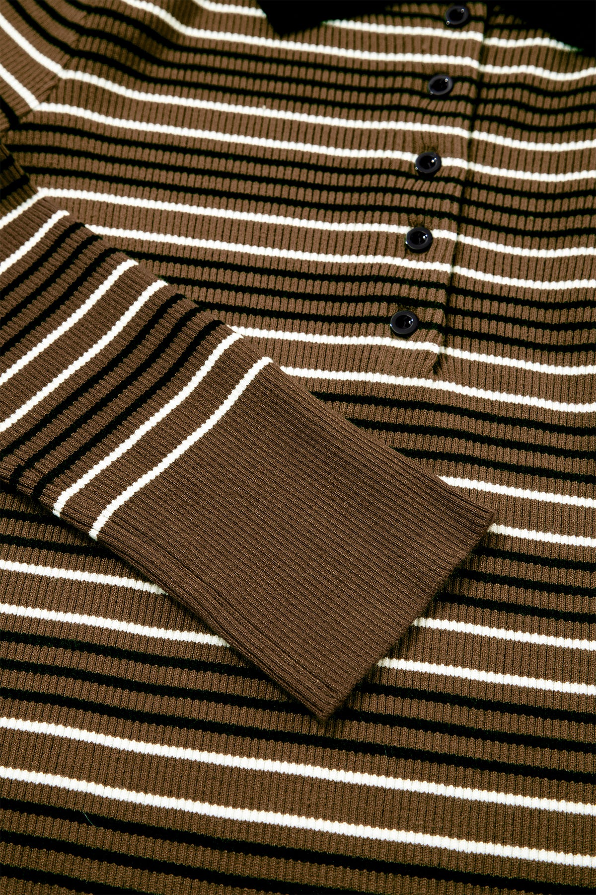 Green Stripe Striped Ribbed Knit Button Collar Sweater
