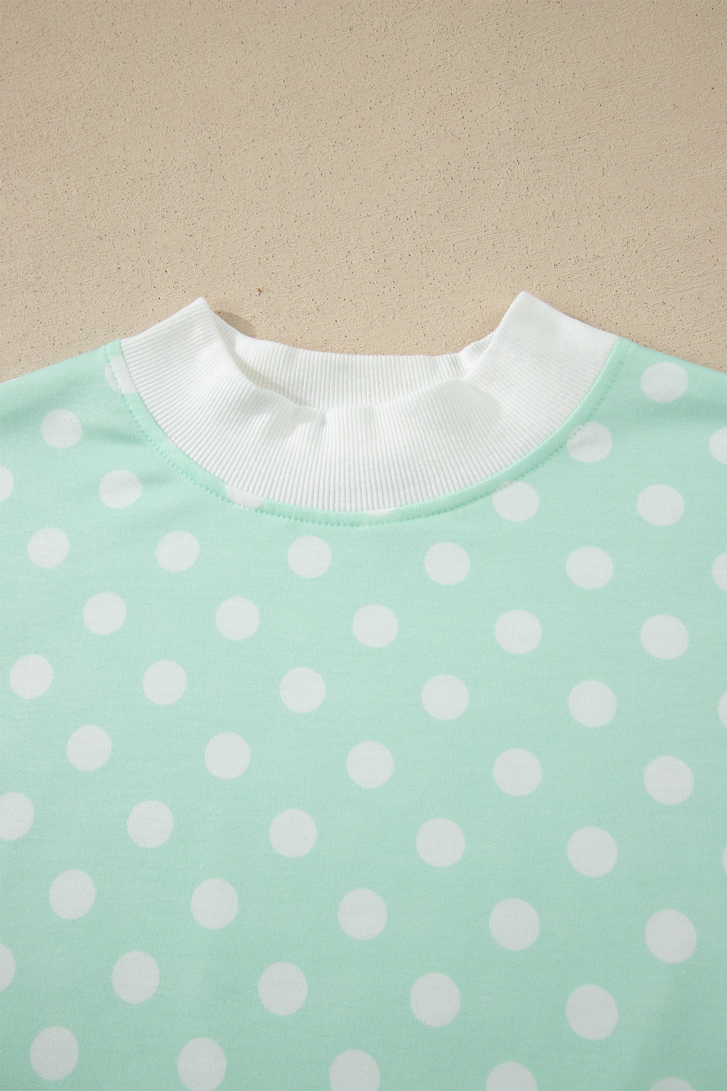 Sky Blue Polka Dot Print Color Block Trim Mock Neck Short Set