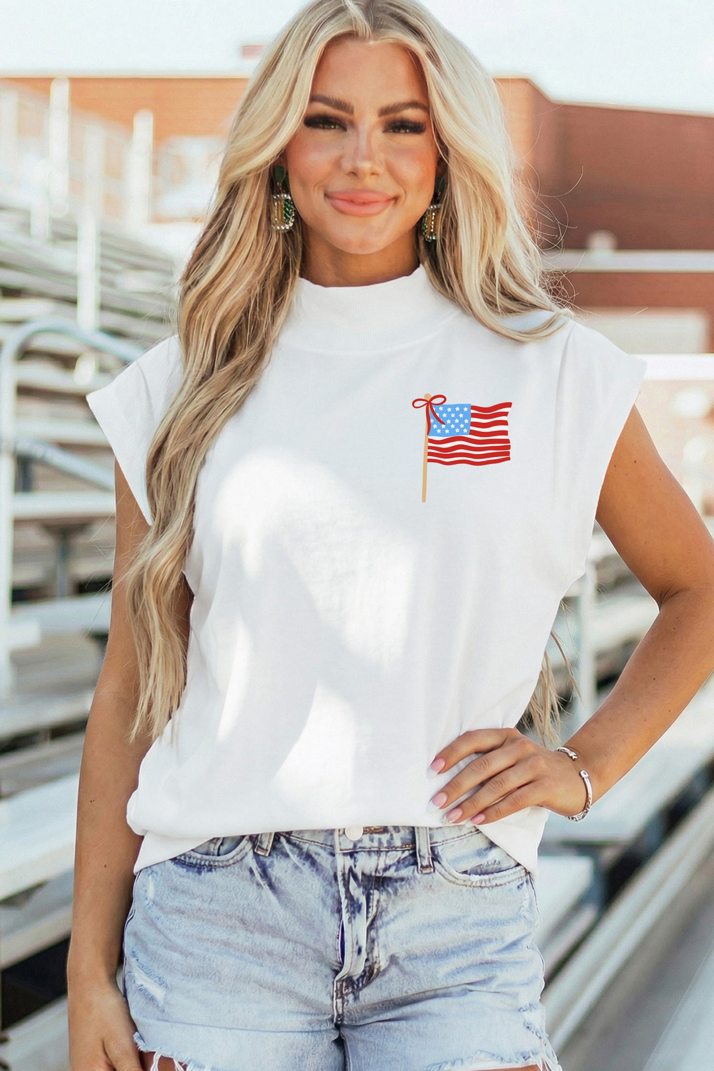 Flag Cotton Graphic Tee Patriotic Independence Day Top